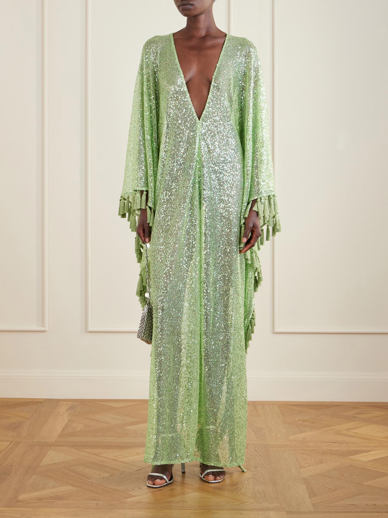 neon green fringe dress Boulevarde Fringe Trim Mini Dress Dark Green main image 1