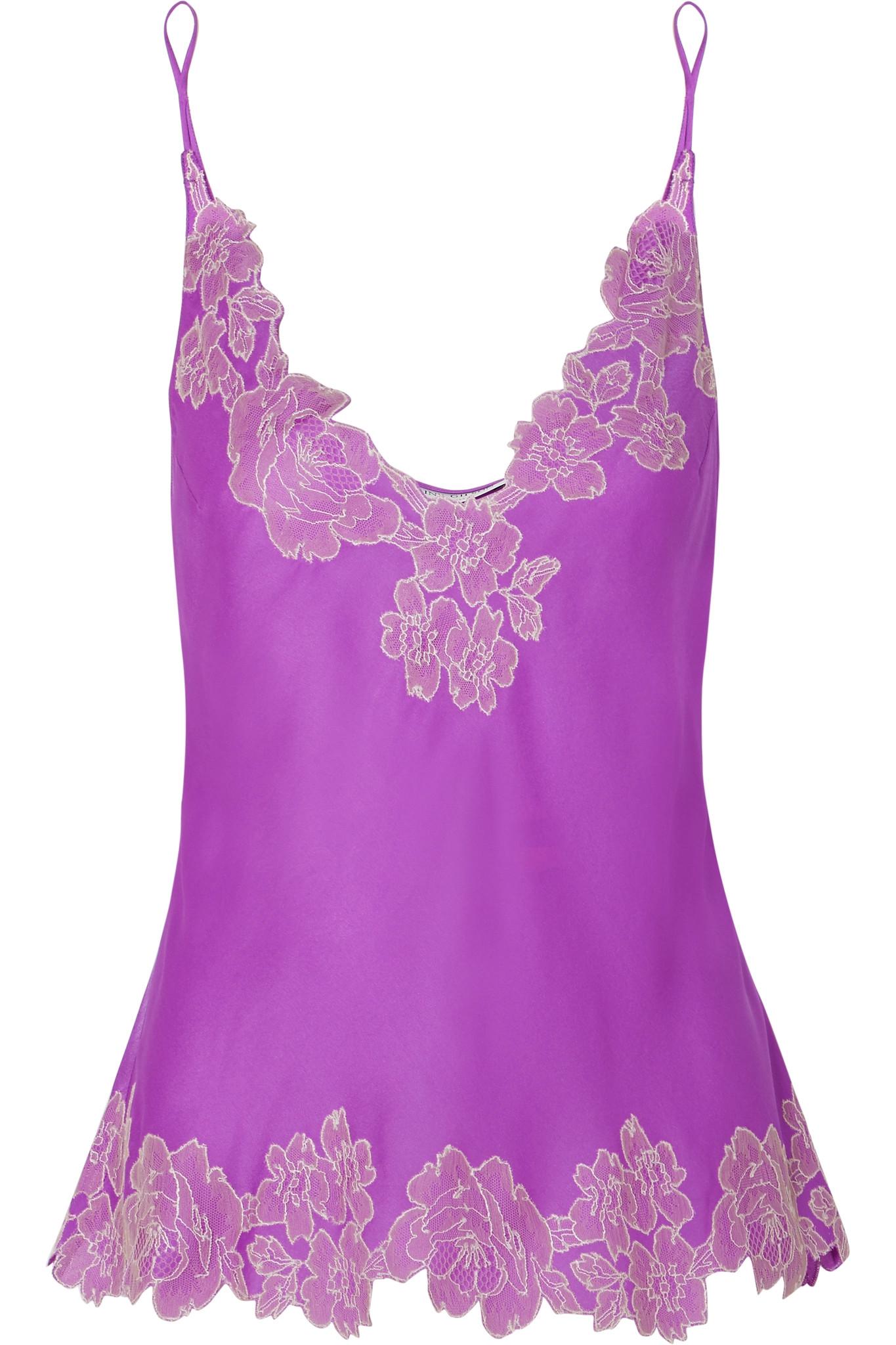 Lyst - Carine gilson Lace-trimmed Silk-satin Camisole in Purple