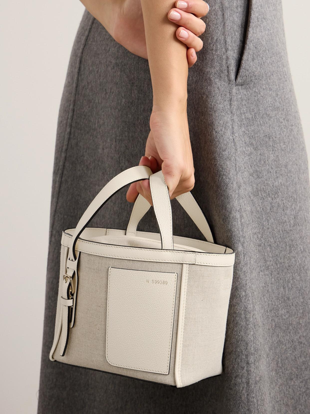 【Valextra】 Borsa Shopping Mini Canvas Valextra Mini Textured Leather-Trimmed Canvas Shoulder Bag