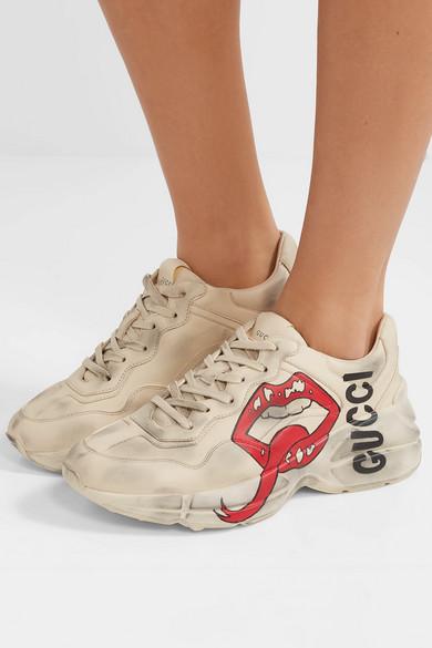 Gucci Rhyton Leather Sneakers With Maxi Mouth Print in Cream (White) - Save  11% - Lyst