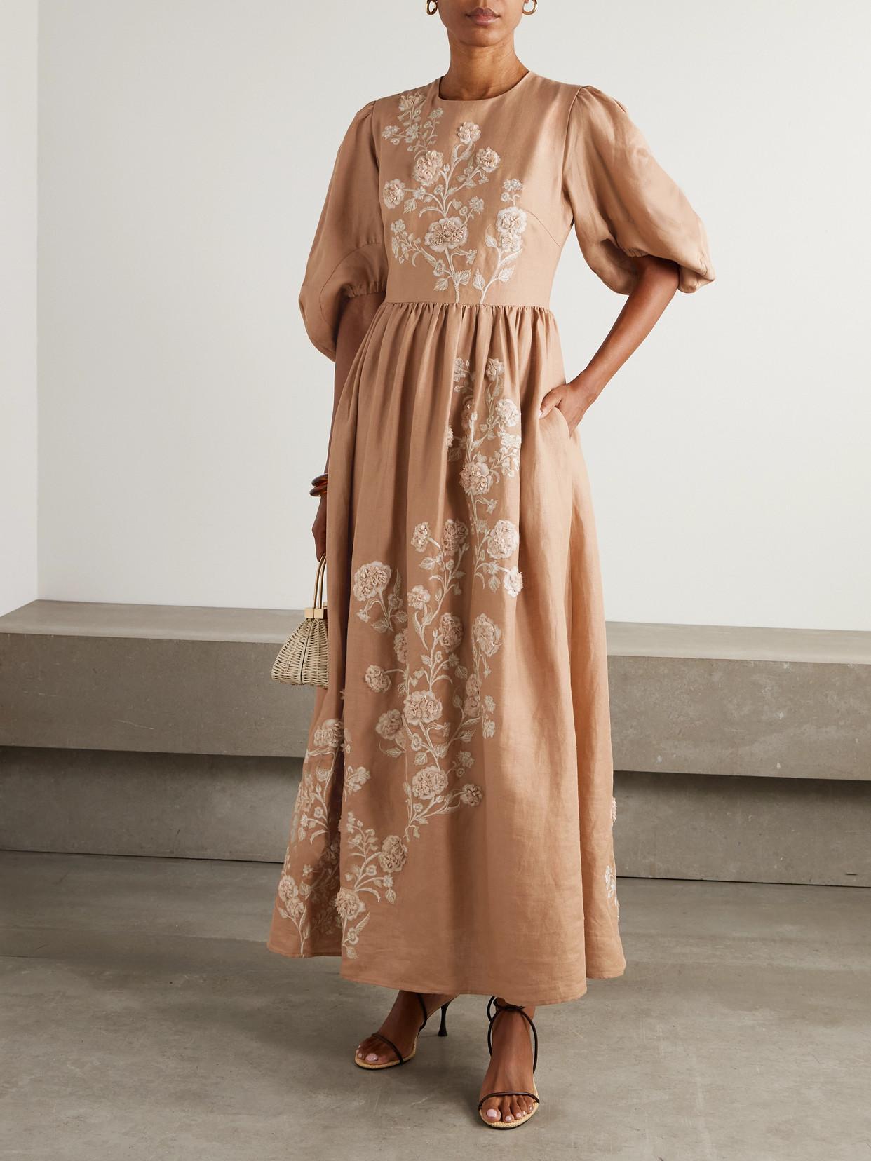Agua Bendita Raquel Embroidered Linen Maxi Dress in Natural | Lyst