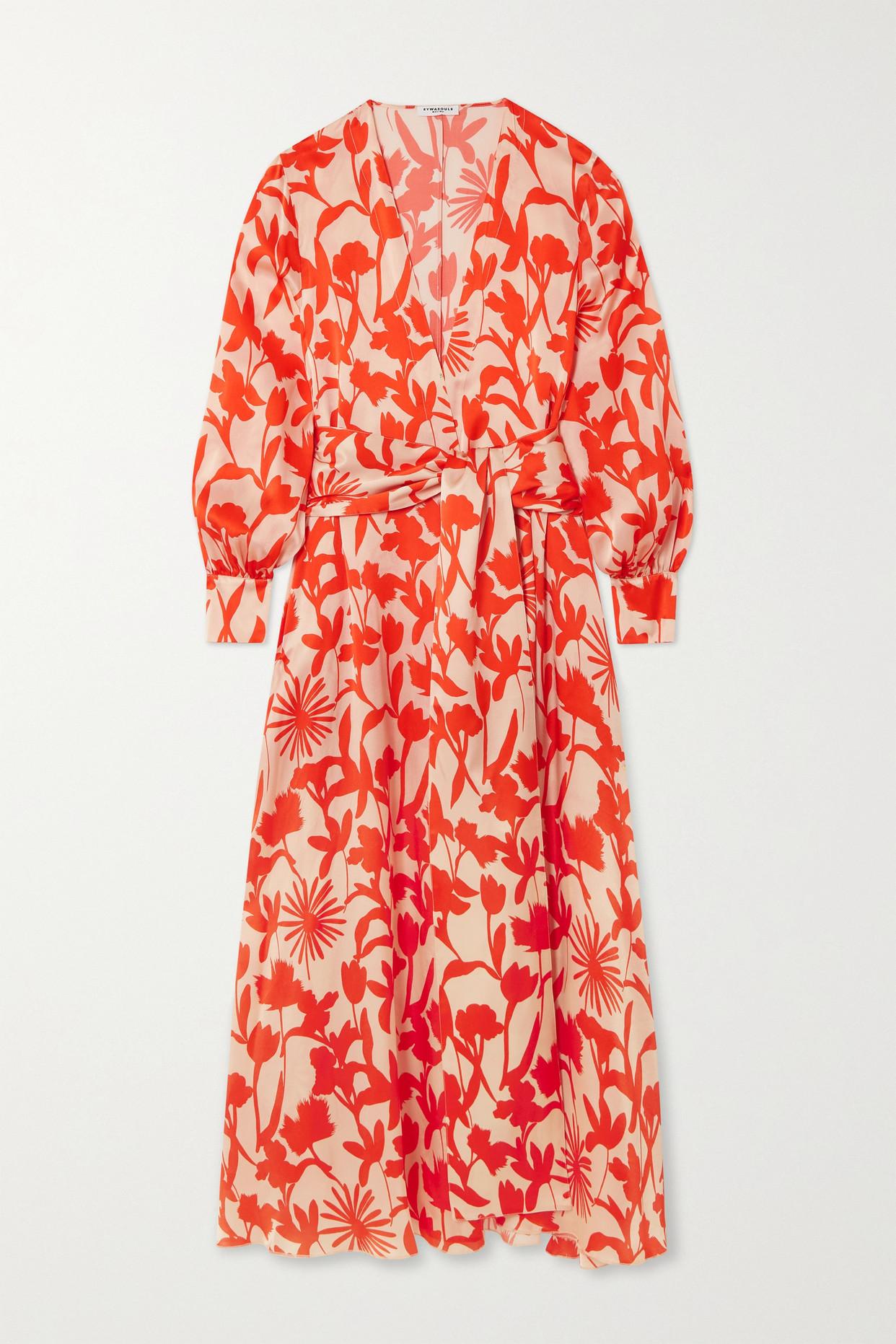 Eywasouls Malibu Reina Belted Floral-print Silk-satin Maxi Wrap Dress in  Red | Lyst