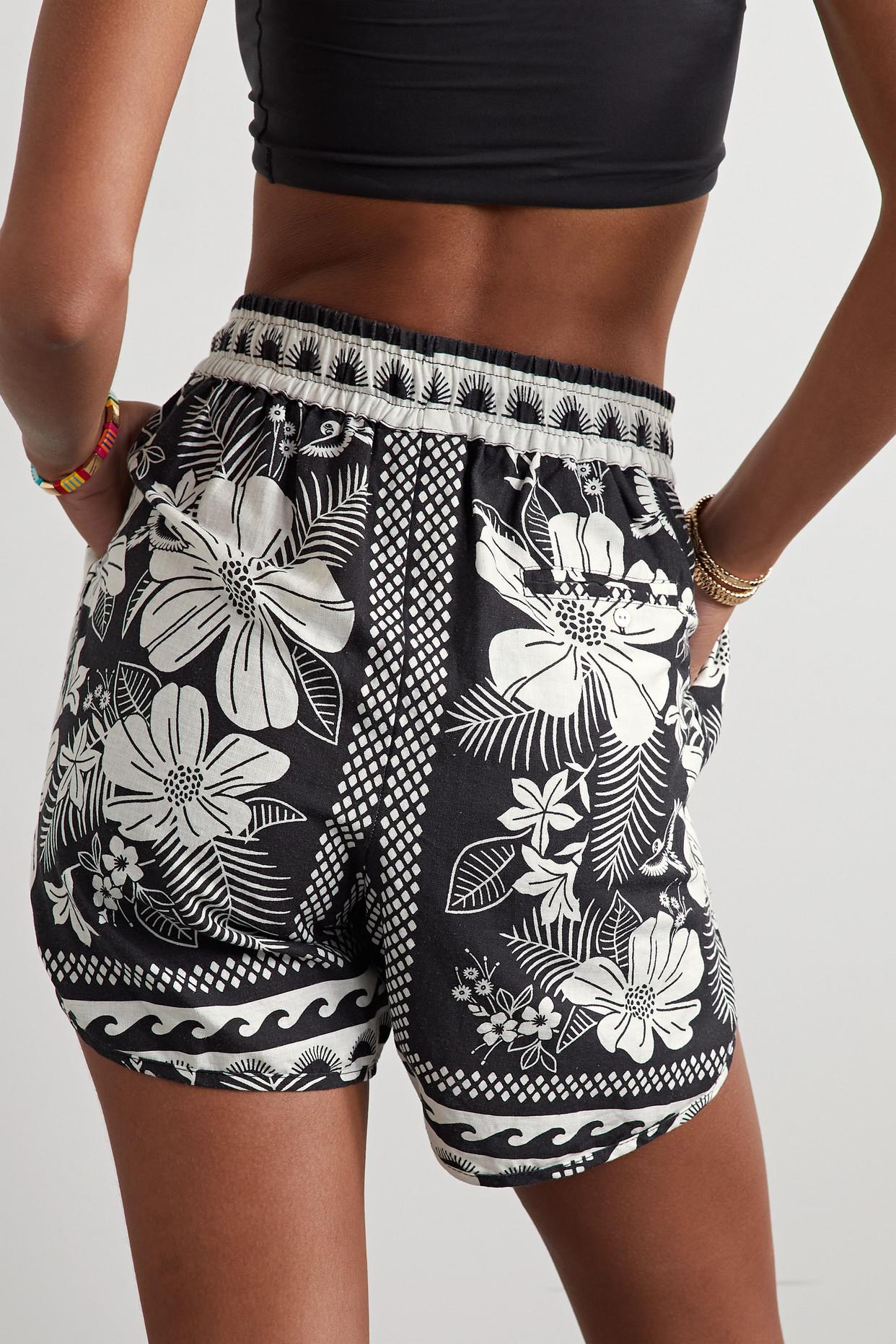 FARM Rio Printed Linen-blend Shorts in Black | Lyst
