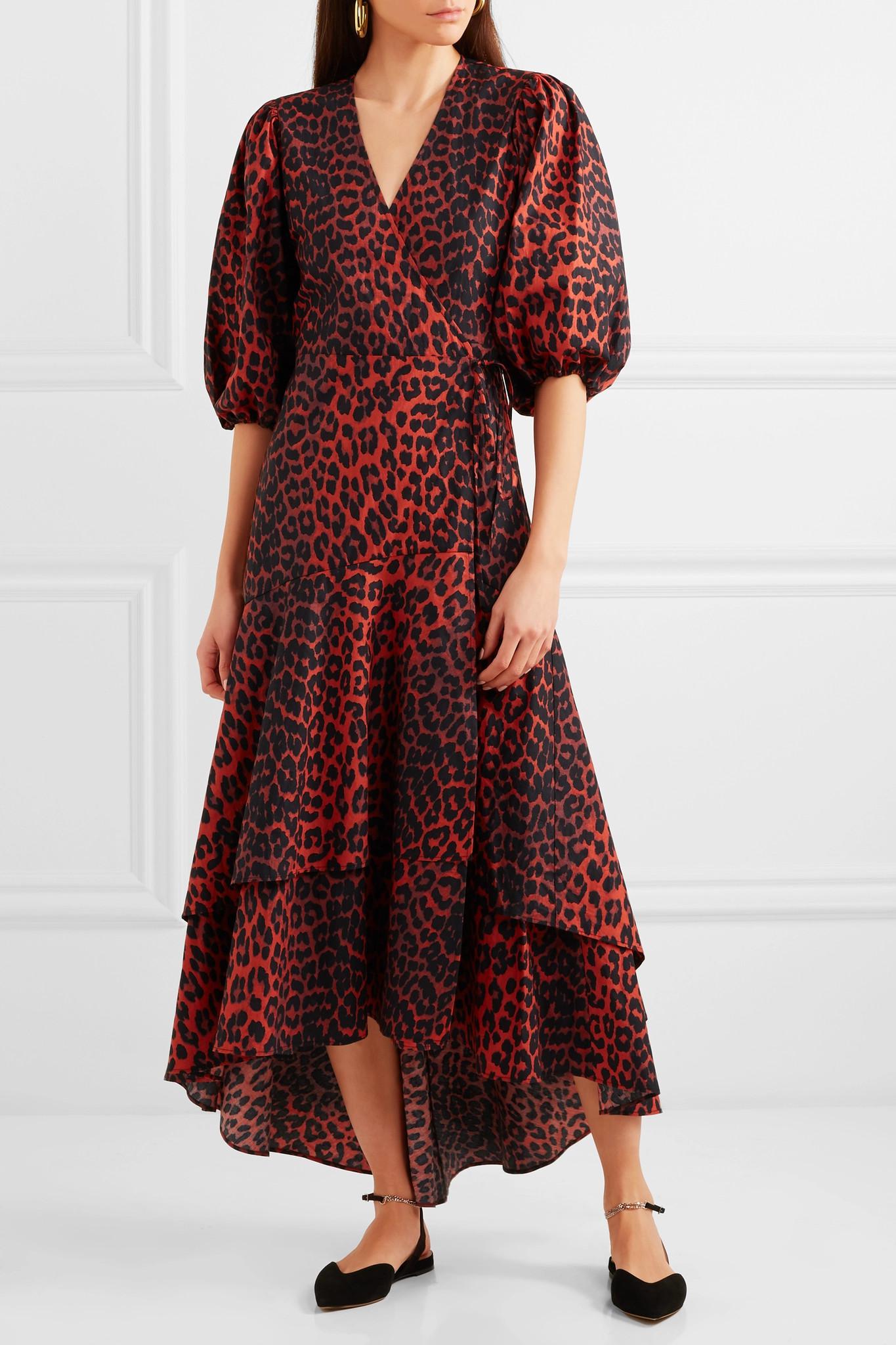 ganni leopard print wrap dress