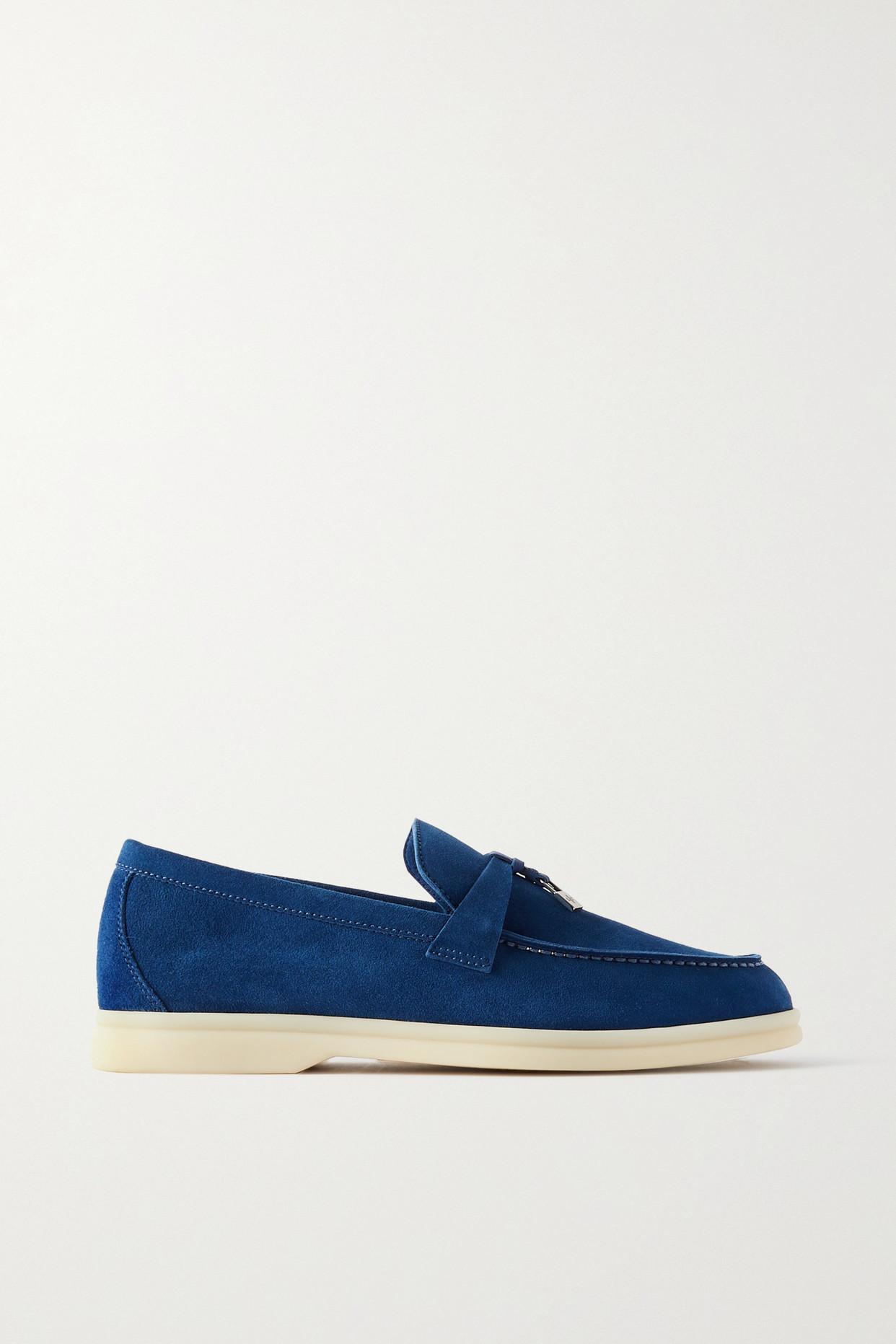 Loro Piana Summer Charms Walk Suede Loafers in Blue | Lyst