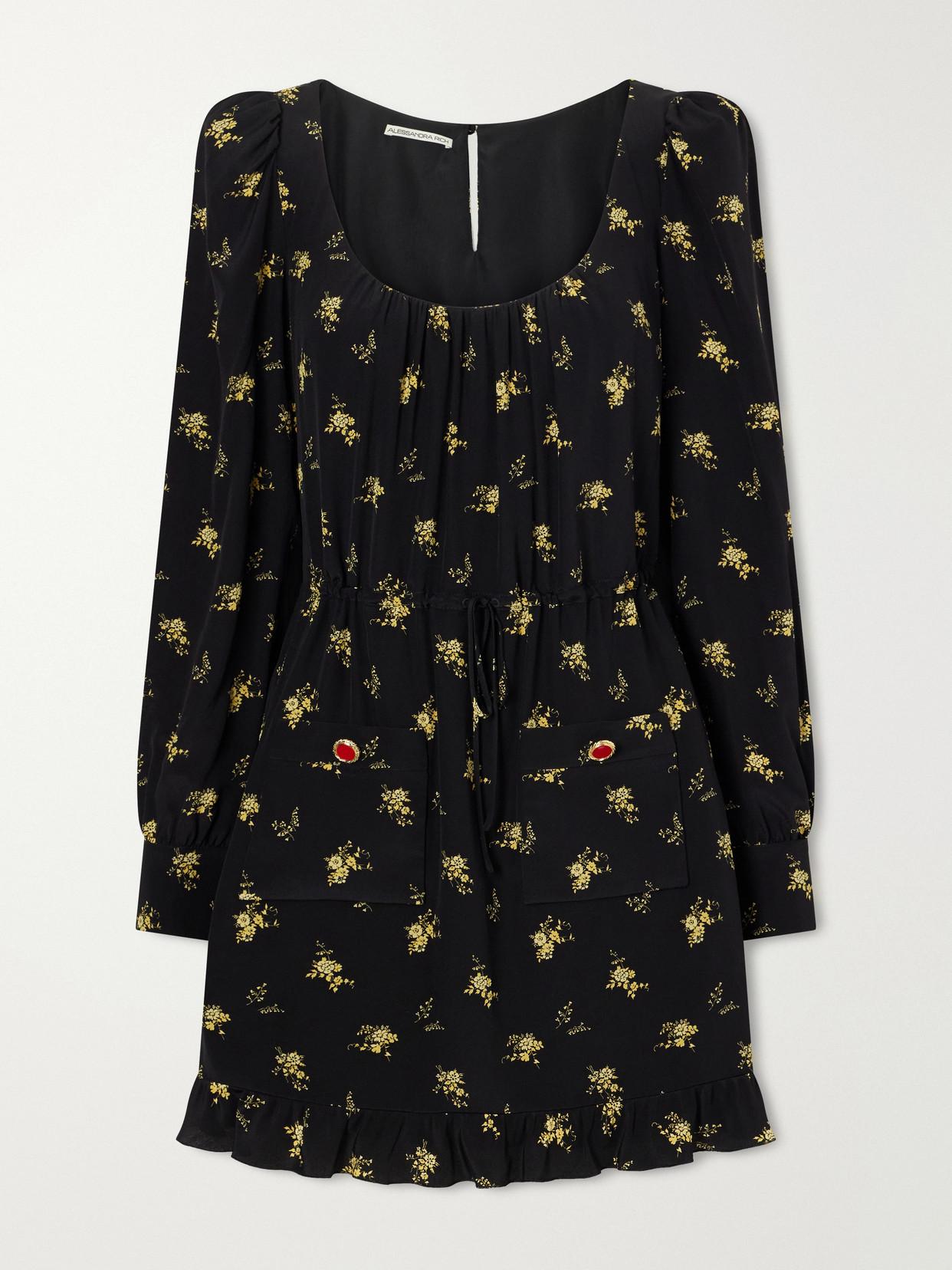 alessandra rich cowl-neck floral-devor chiffon mini dress Floral Puff-Sleeve Silk Mini Dress