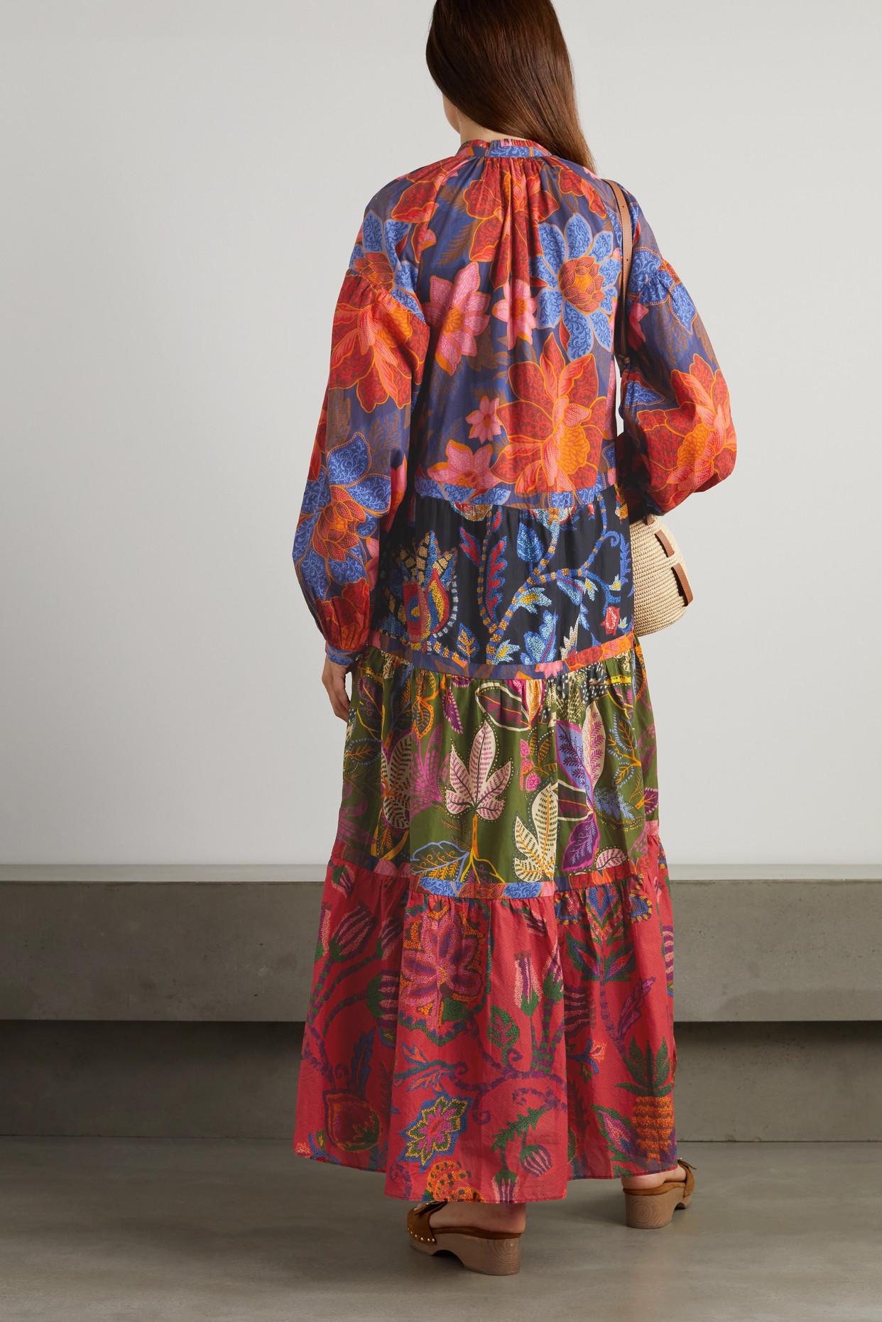 FARM Rio Tiered Floral-print Cotton-voile Maxi Dress | Lyst
