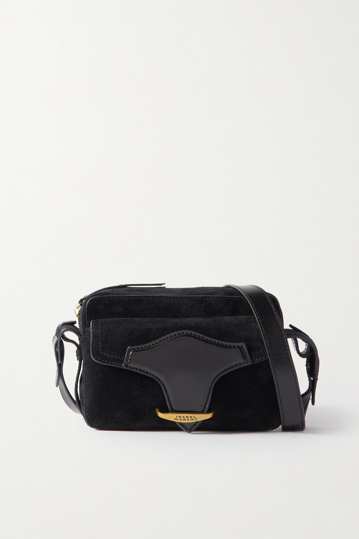 Isabel Marant Wasy Leather-trimmed Suede Shoulder Bag in Black | Lyst