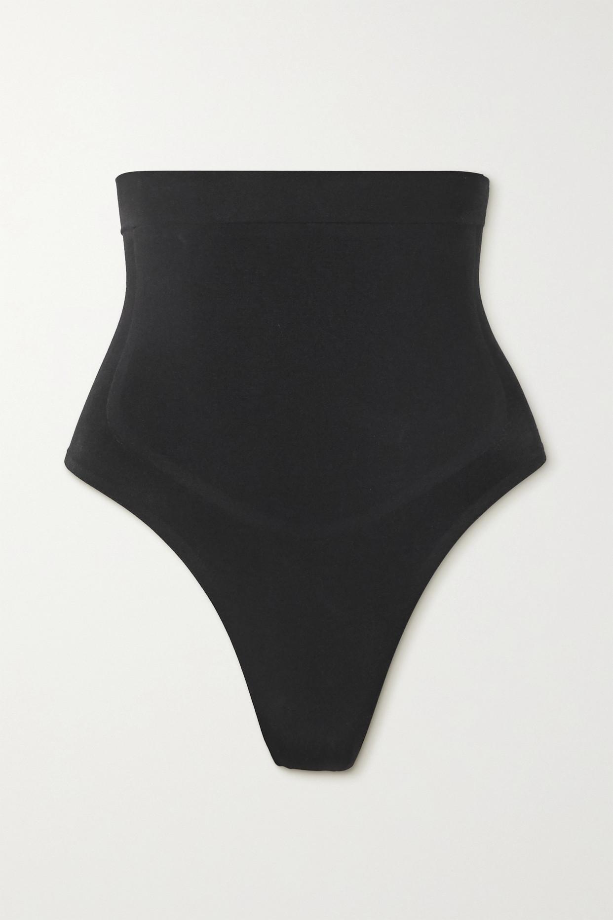 Skims Contour Bonded High Waisted Thong in Black Lyst