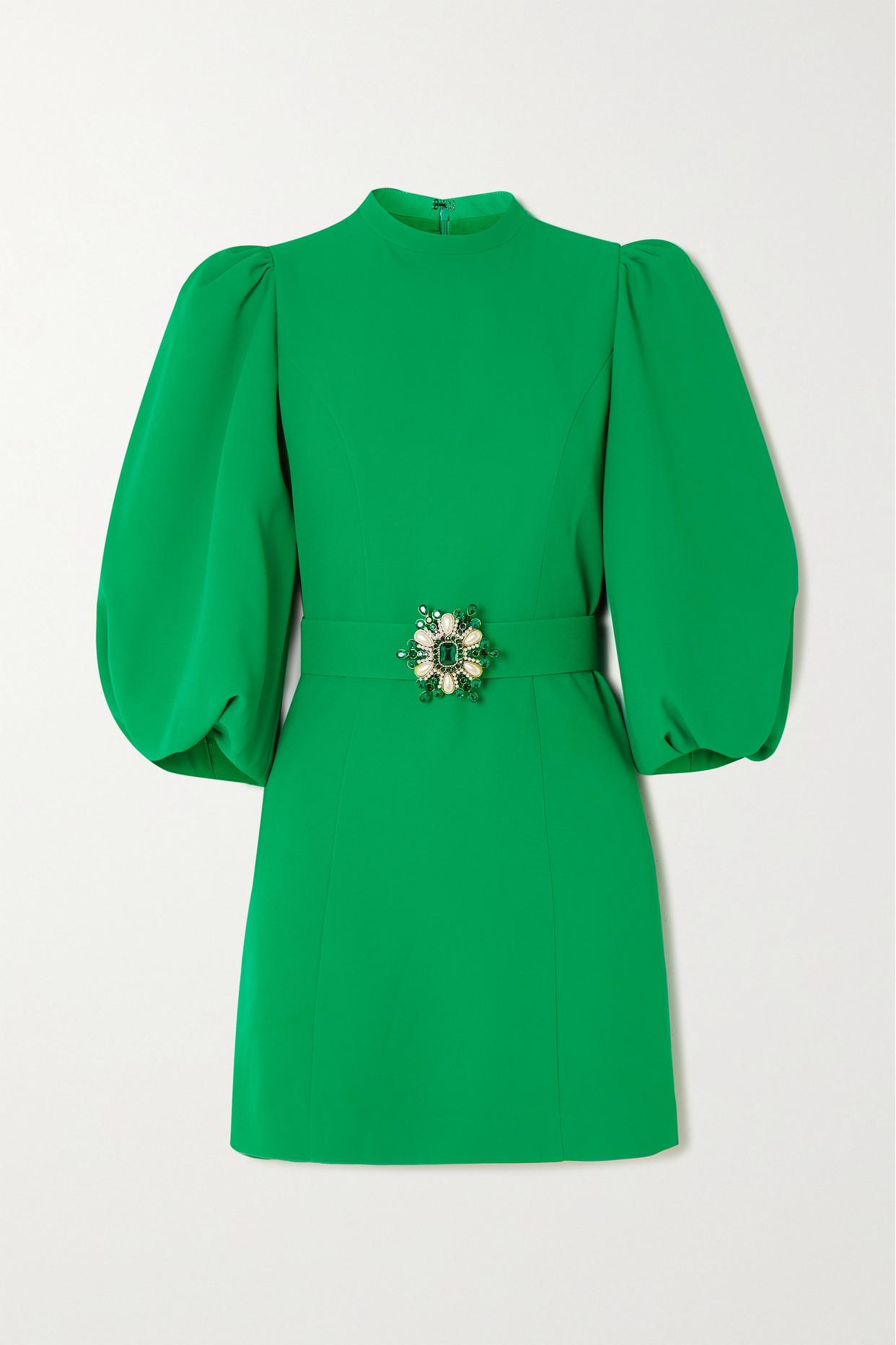 Andrew Gn Embellished Belted Crepe Mini Dress in Green | Lyst