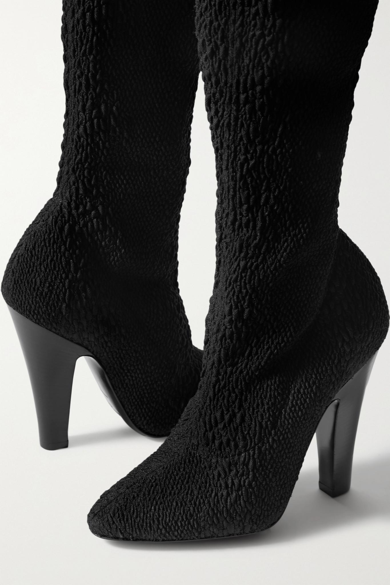 Saint Laurent Koller Stretch-cloqué Over-the-knee Boots in Black | Lyst
