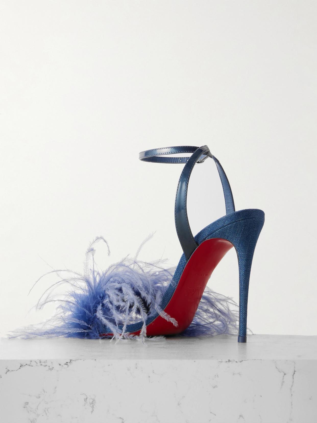 サンダル・ミュール Louboutin  Sandals Women Patent Leather Blue/Denim Christian Louboutin O Marylin 100 Blue Alize Slingback