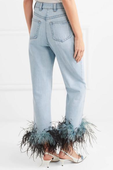 prada feather jeans