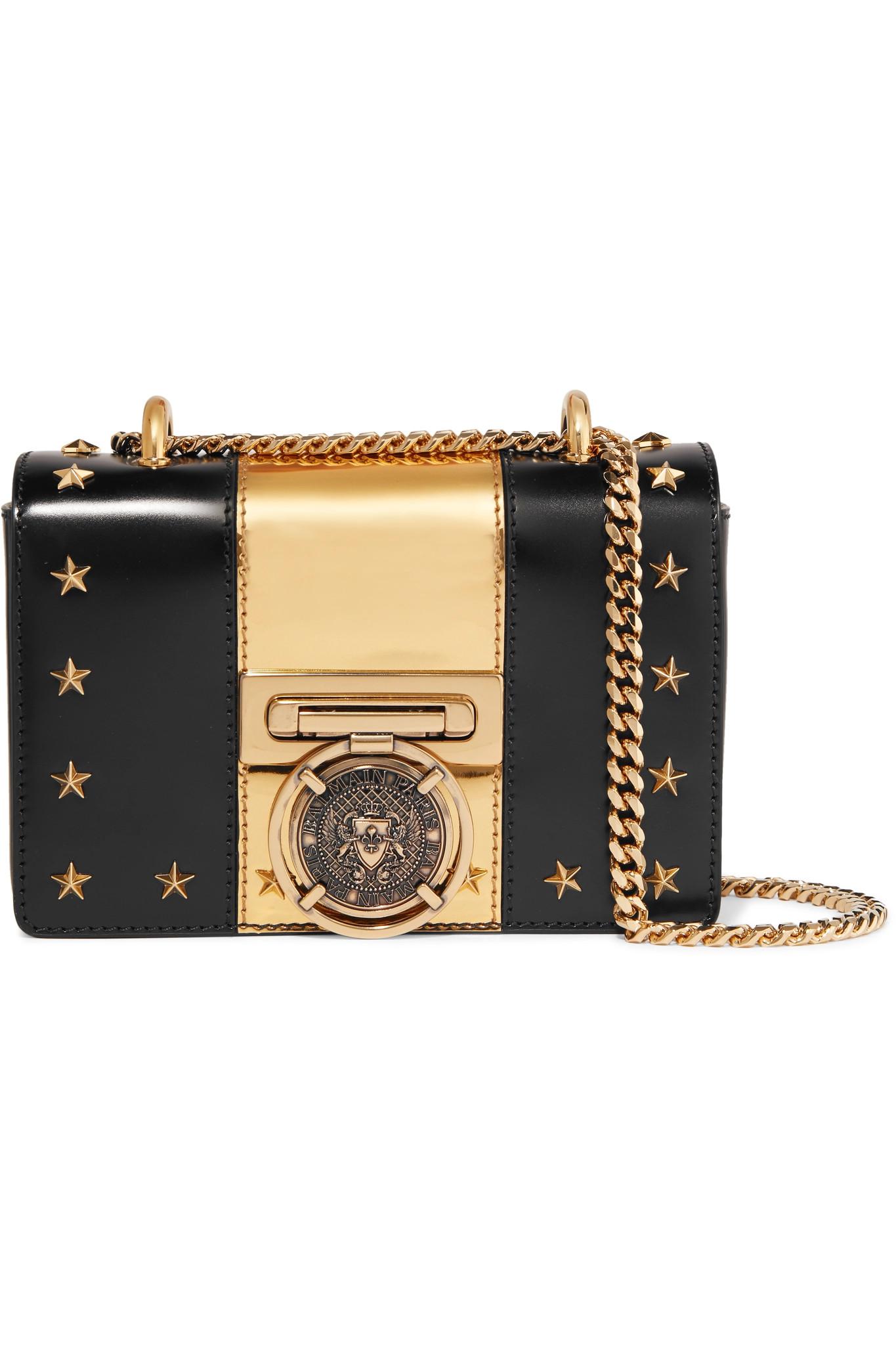 Balmain Embellished Twotone Leather Shoulder Bag in Black Lyst