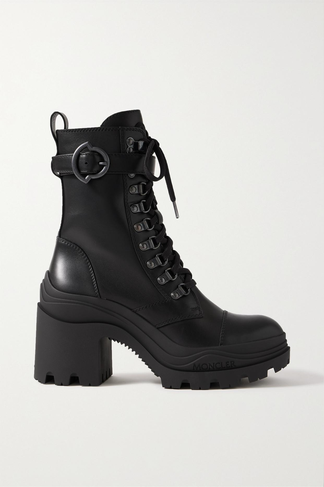 Moncler Envile Buckled Leather Combat Boots in Black | Lyst