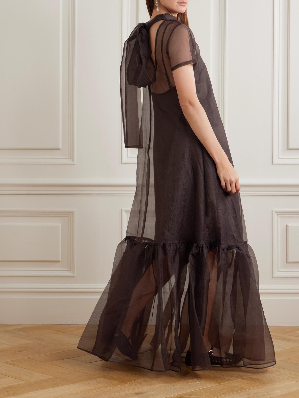 STAUD Calluna Tie-Neck Tiered Organza Maxi Dress in Brown | Lyst