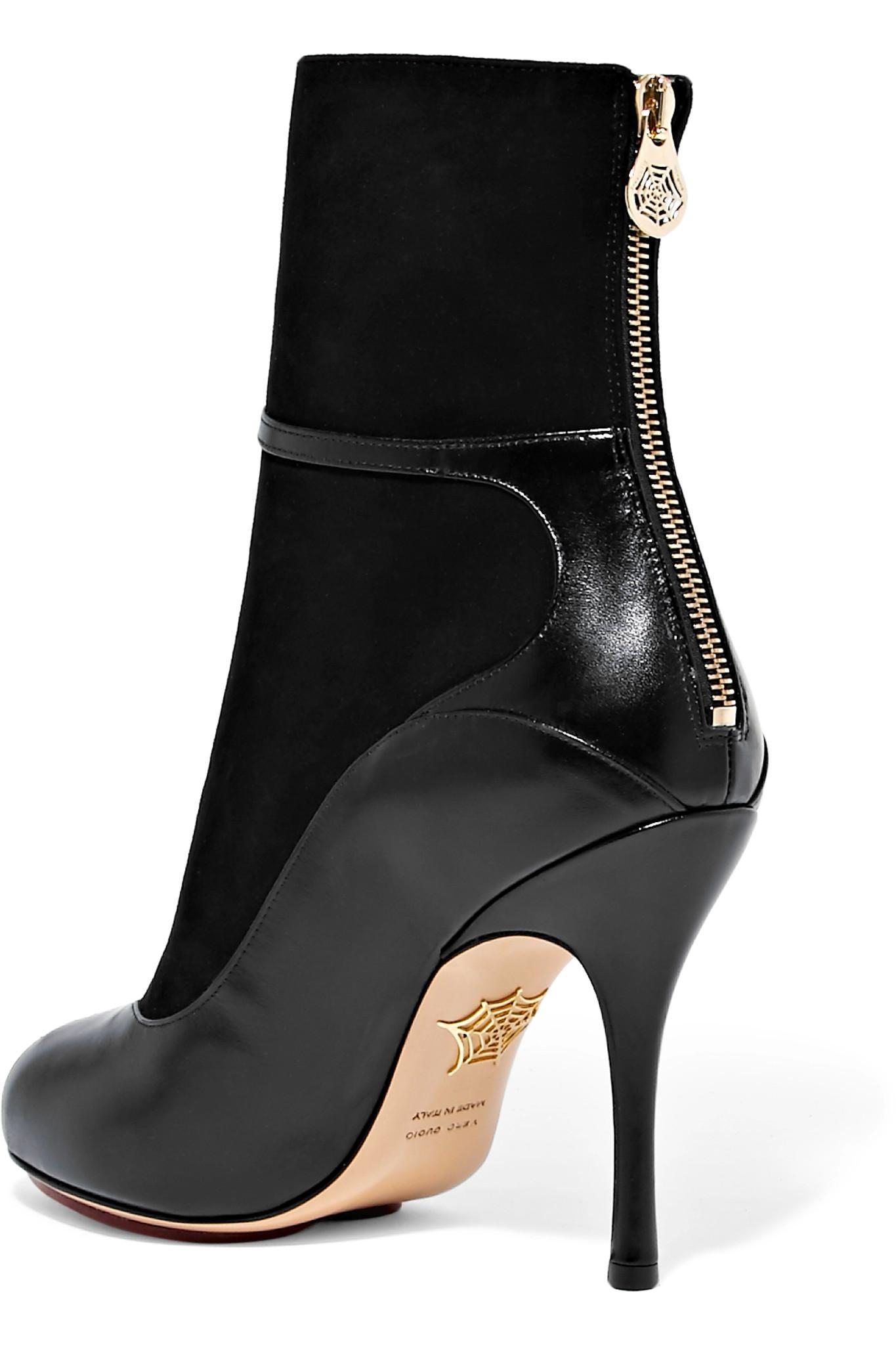 Charlotte Olympia Incognito Suede And Leather Ankle Boots