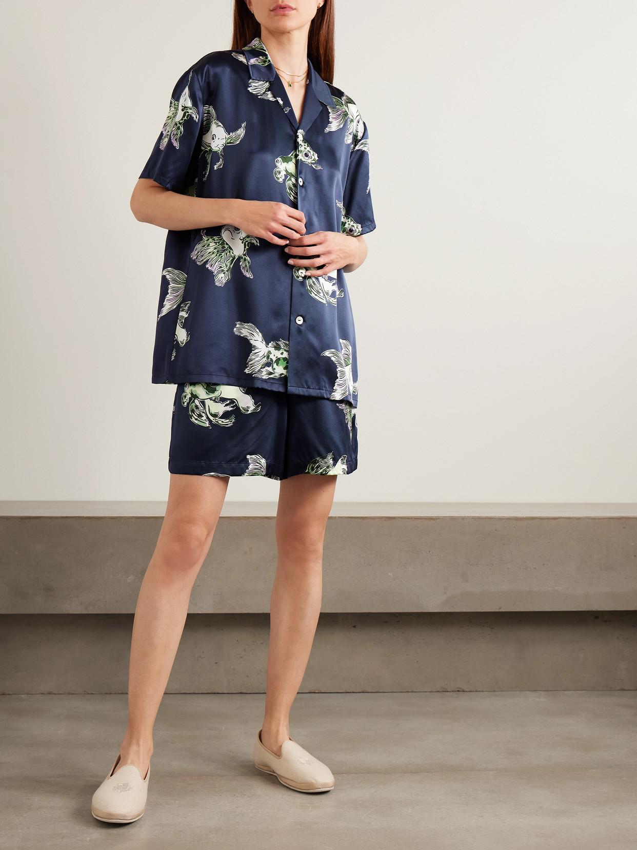 Olivia Von Halle Emeli Printed Silk-Satin Pajama Set in Blue Lyst UK