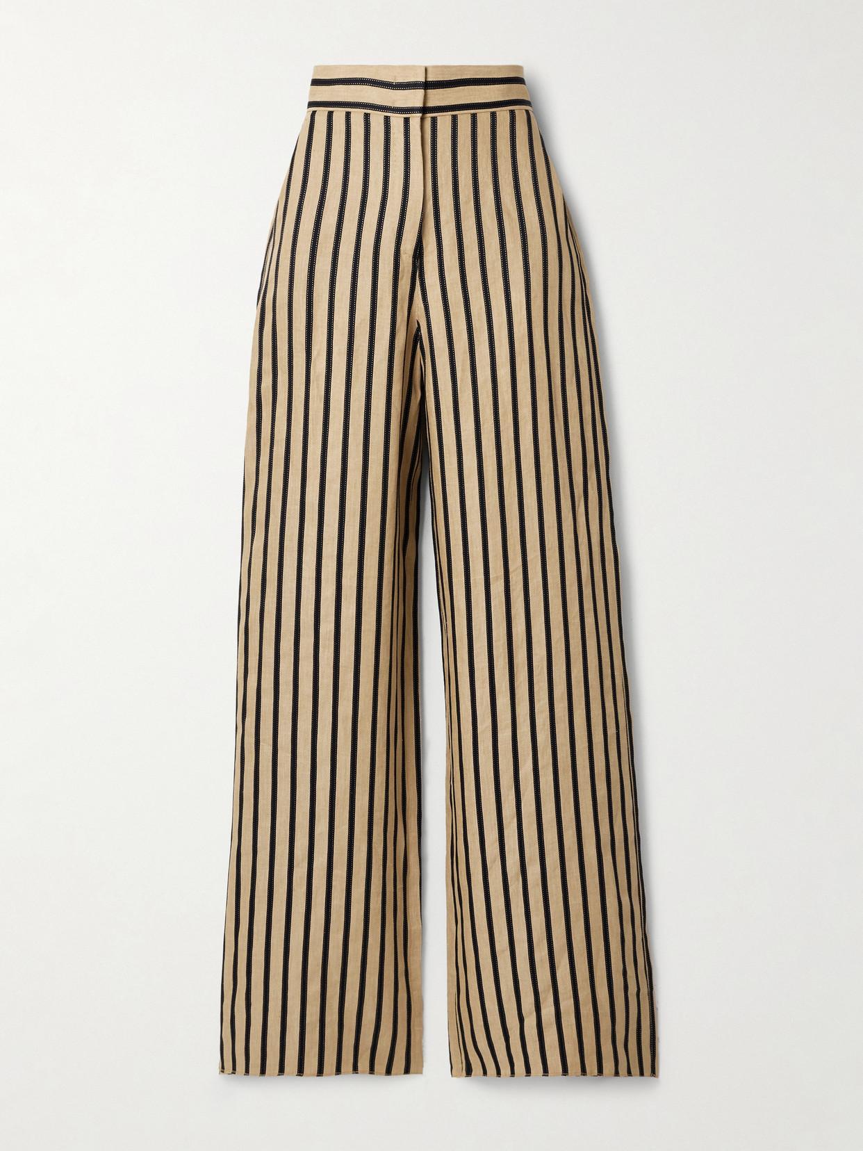Max Mara Cestino Striped Linen-Cotton Palazzo Trousers in