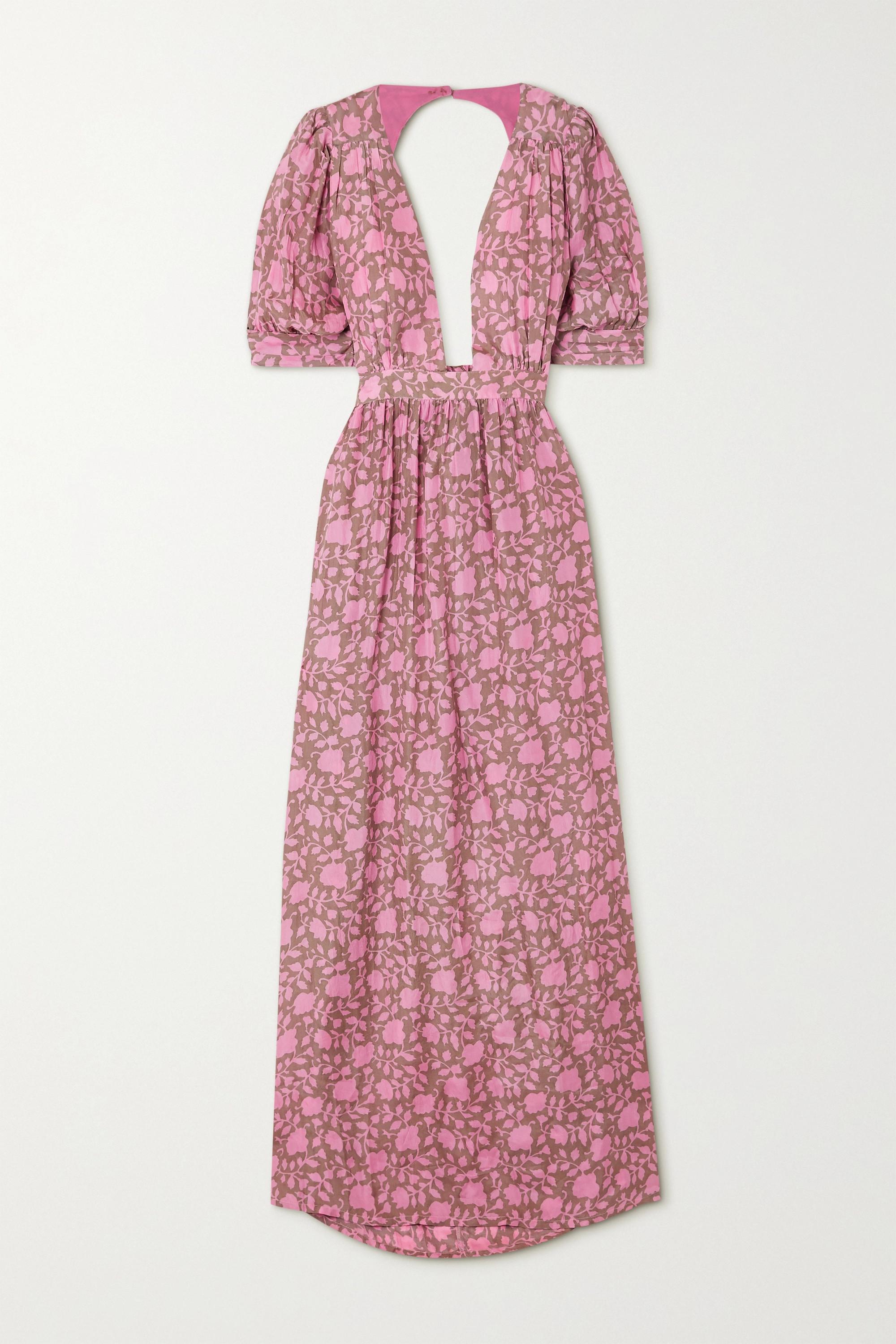 Hannah Artwear + Net Sustain Surya Open-back Printed Silk Maxi Dress in
