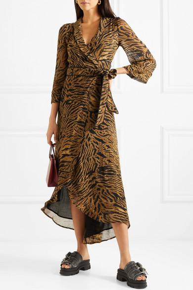 Tiger-print Georgette Wrap Dress ...