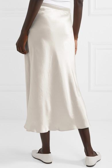 Max Mara Leisure Alessio Hammered-satin Midi Skirt in White | Lyst