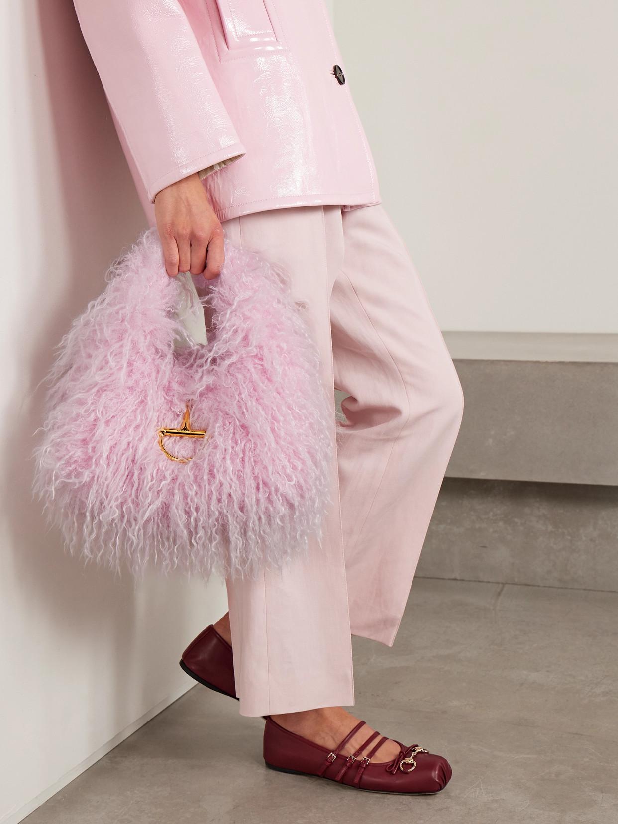 Gucci Softbit Shearling Tote in Pink | Lyst