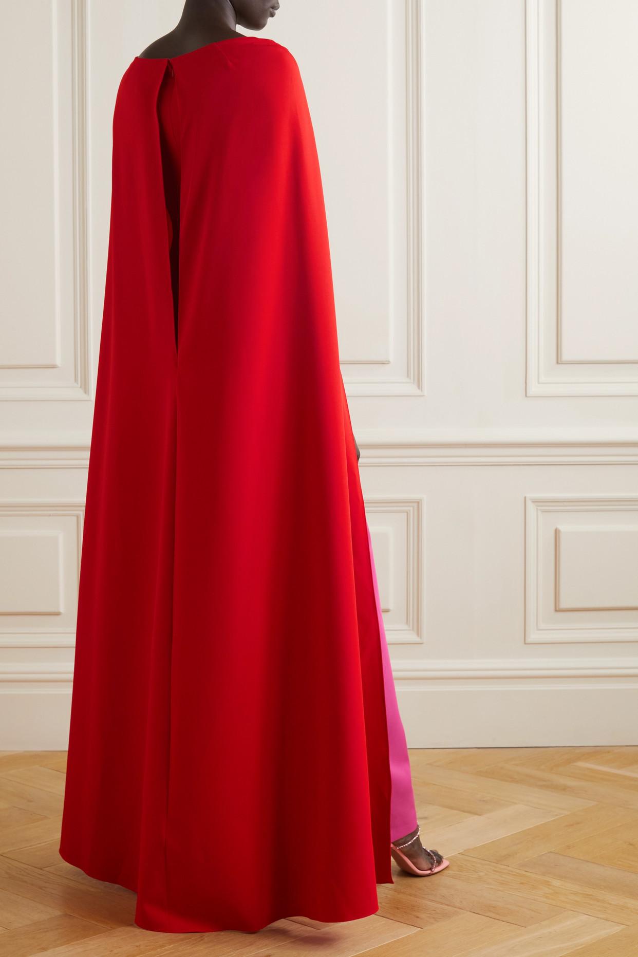 Marchesa notte Cape-effect Two-tone Knotted Stretch-crepe Gown in Red | Lyst