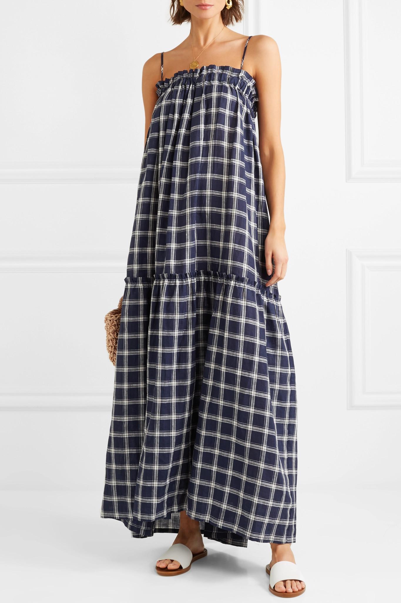 Nellie Checked Cotton Maxi Dress 