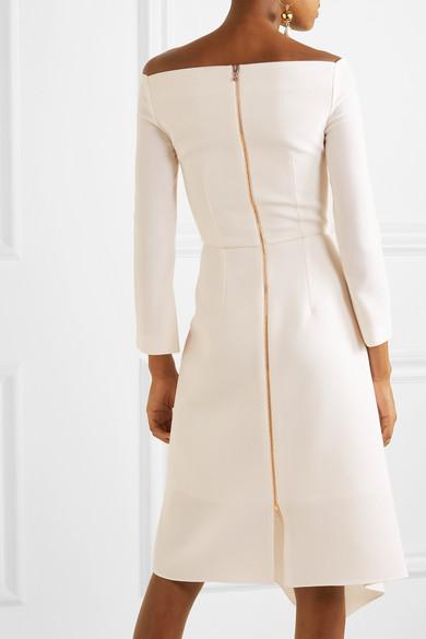 Roland Mouret Clover Off-the-shoulder Draped Wool-crepe Dress in White |  Lyst