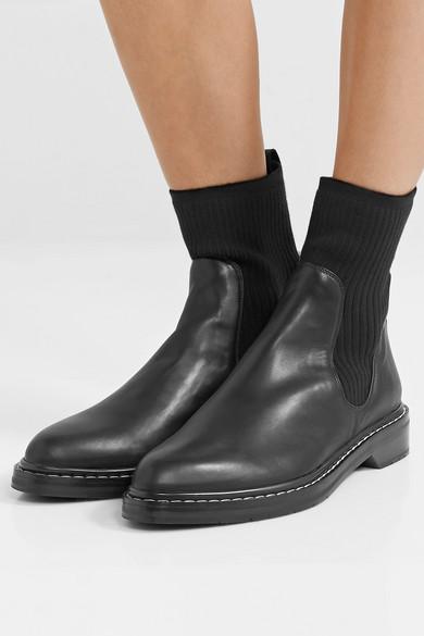 The Row Fara Ribbed Cashmere paneled Leather Chelsea Boots in