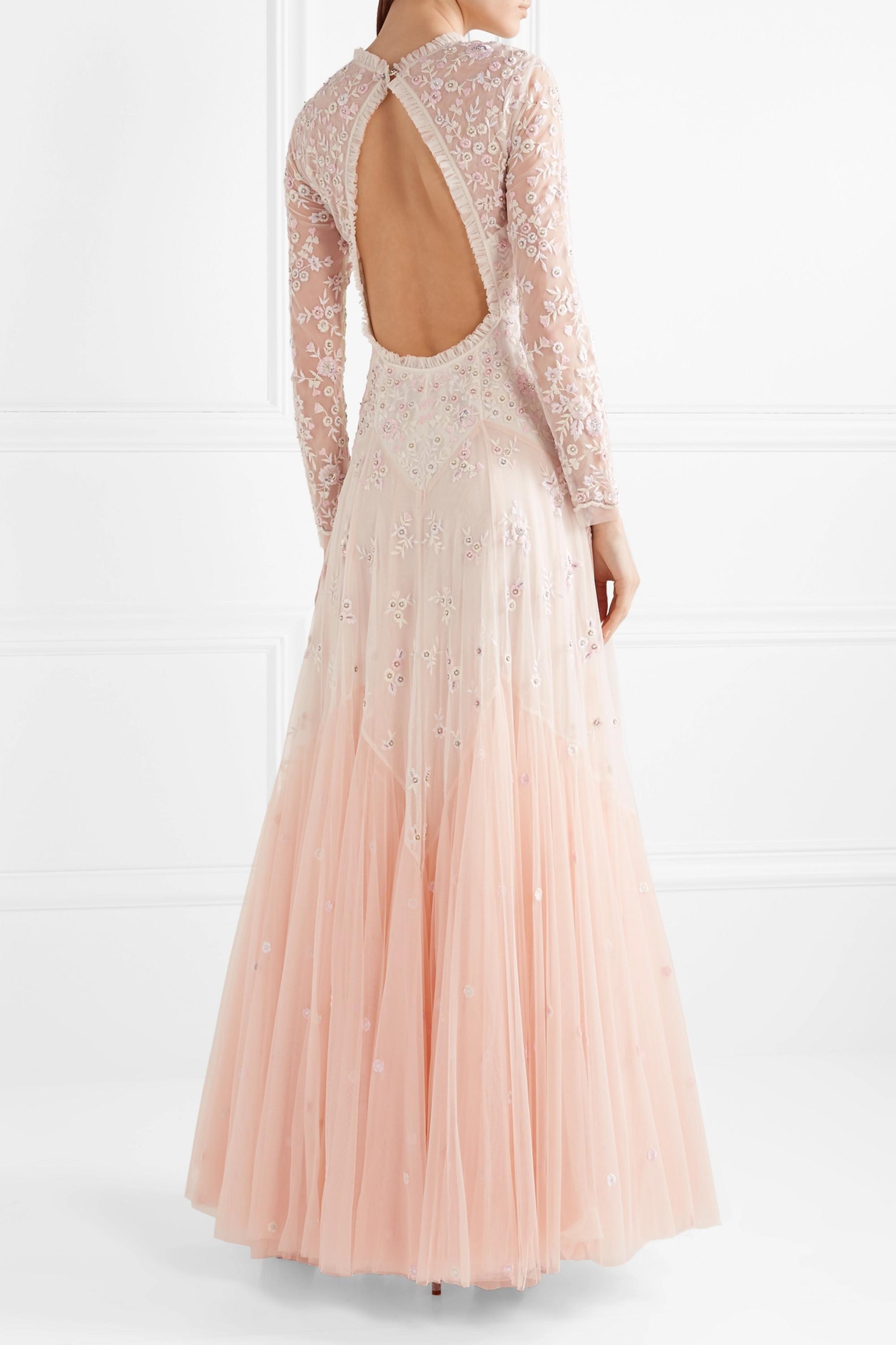 Needle & Thread Pearl Rose Cutout Embellished Embroidered Tulle Gown in Pink  | Lyst