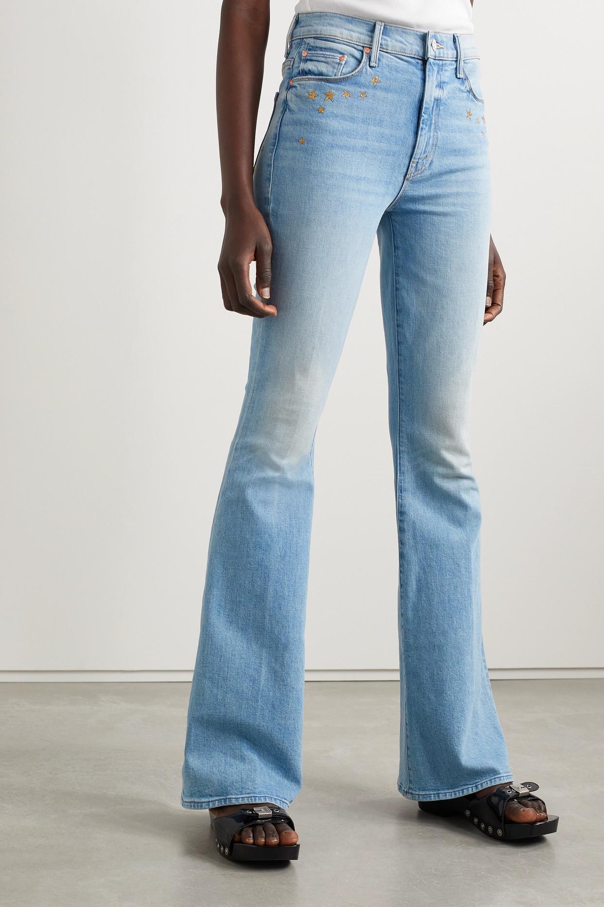 Mother + Bowie® The Super Cruiser Glittered High-rise Flared Jeans in Blue