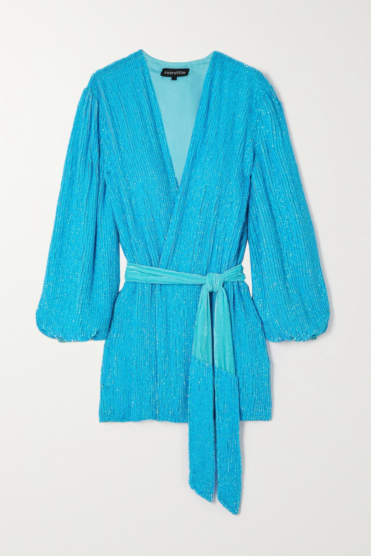 retroféte Gabrielle Velvet-trimmed Sequined Chiffon Wrap Mini Dress in ...