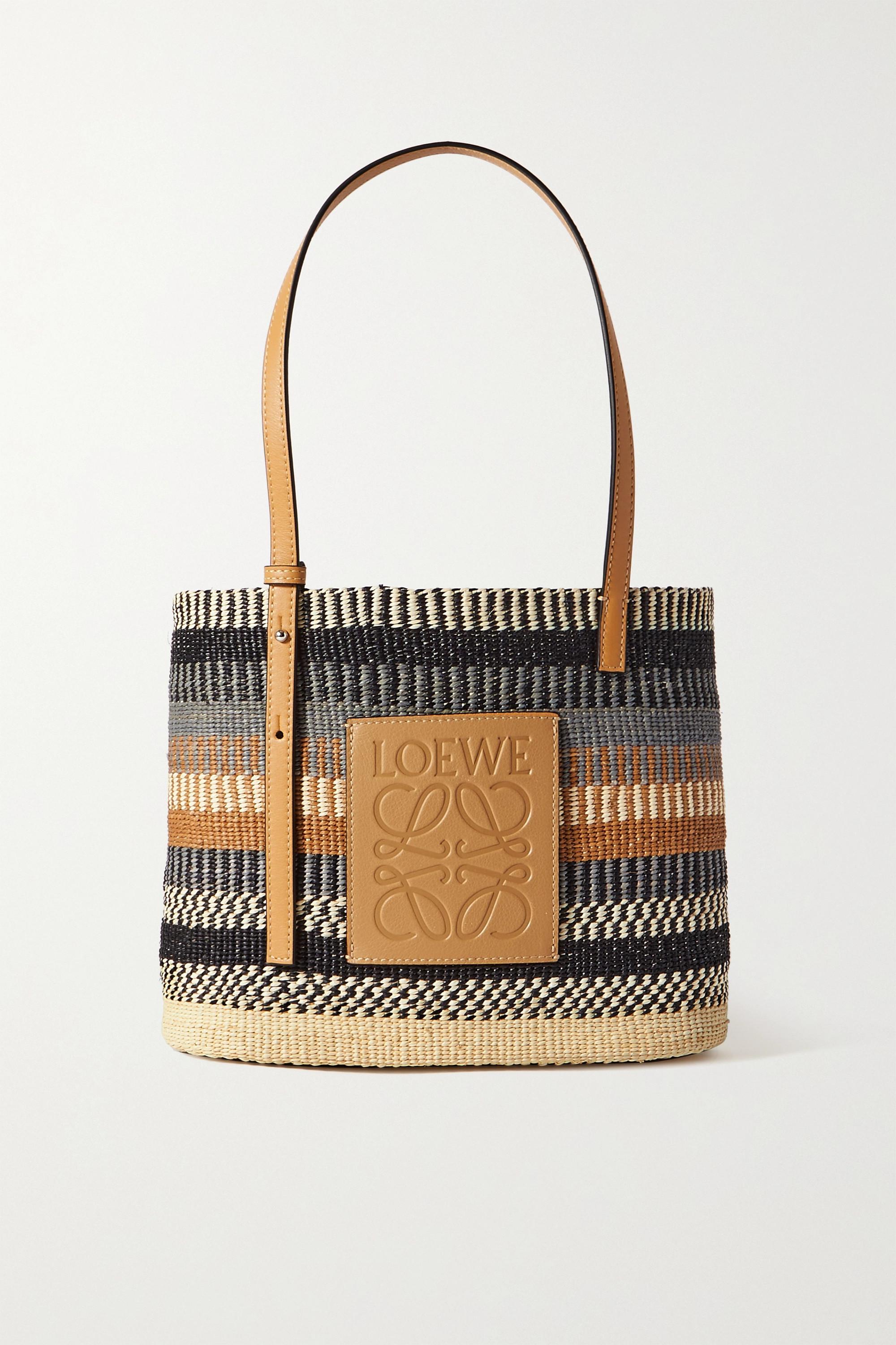 Loewe + Paula's Ibiza small leather-trimmed woven raffia tote - Women - Brown Tote Bags