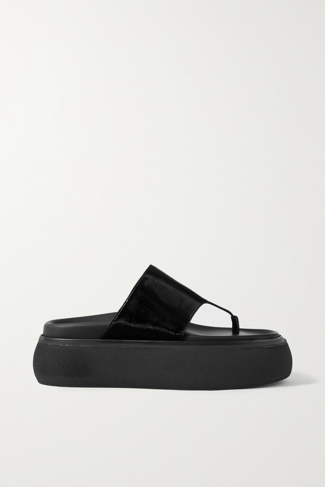 black leather platform flip flops