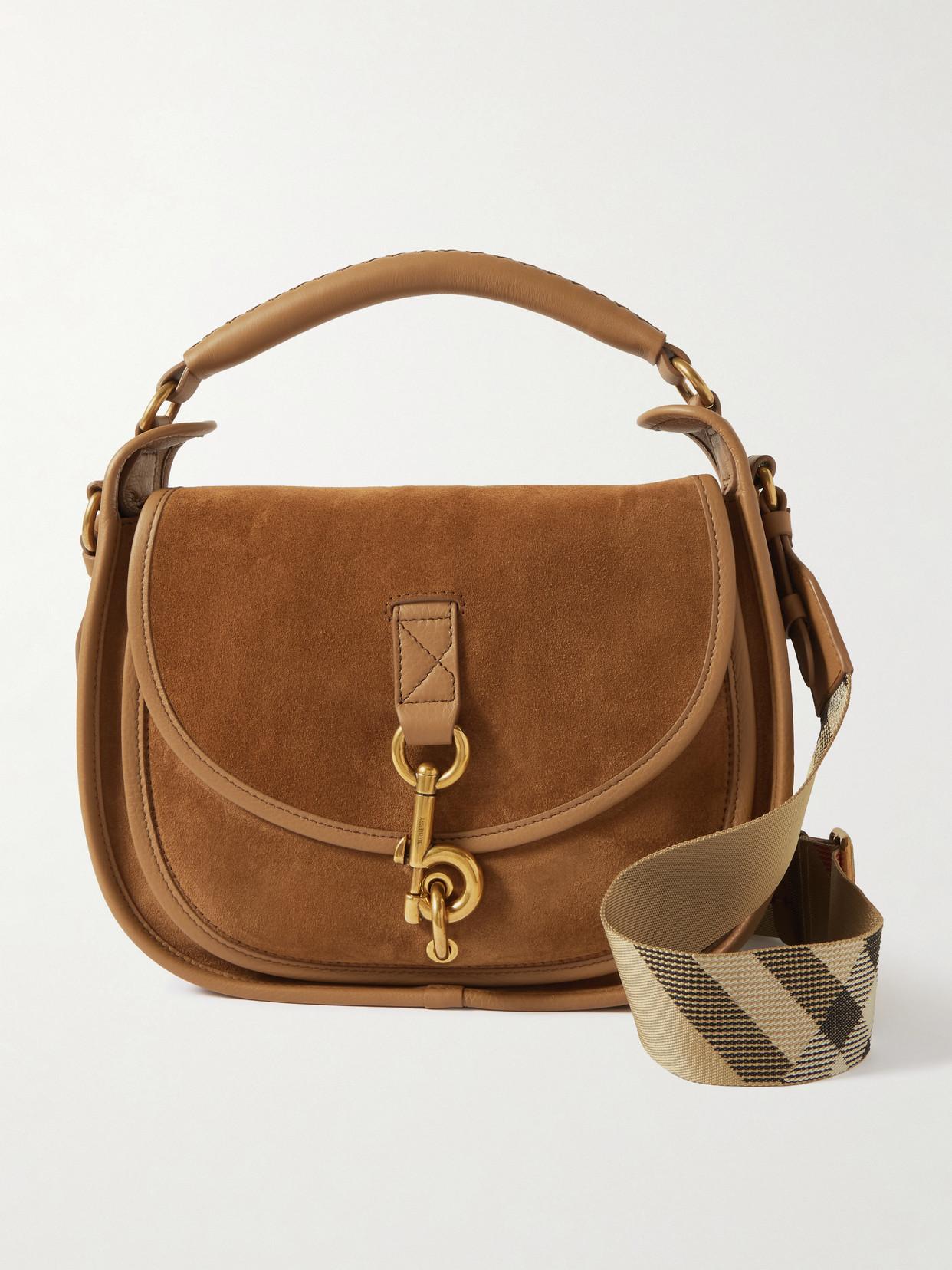 Burberry Small Leather-Trimmed Suede Shoulder Bag in Brown | Lyst