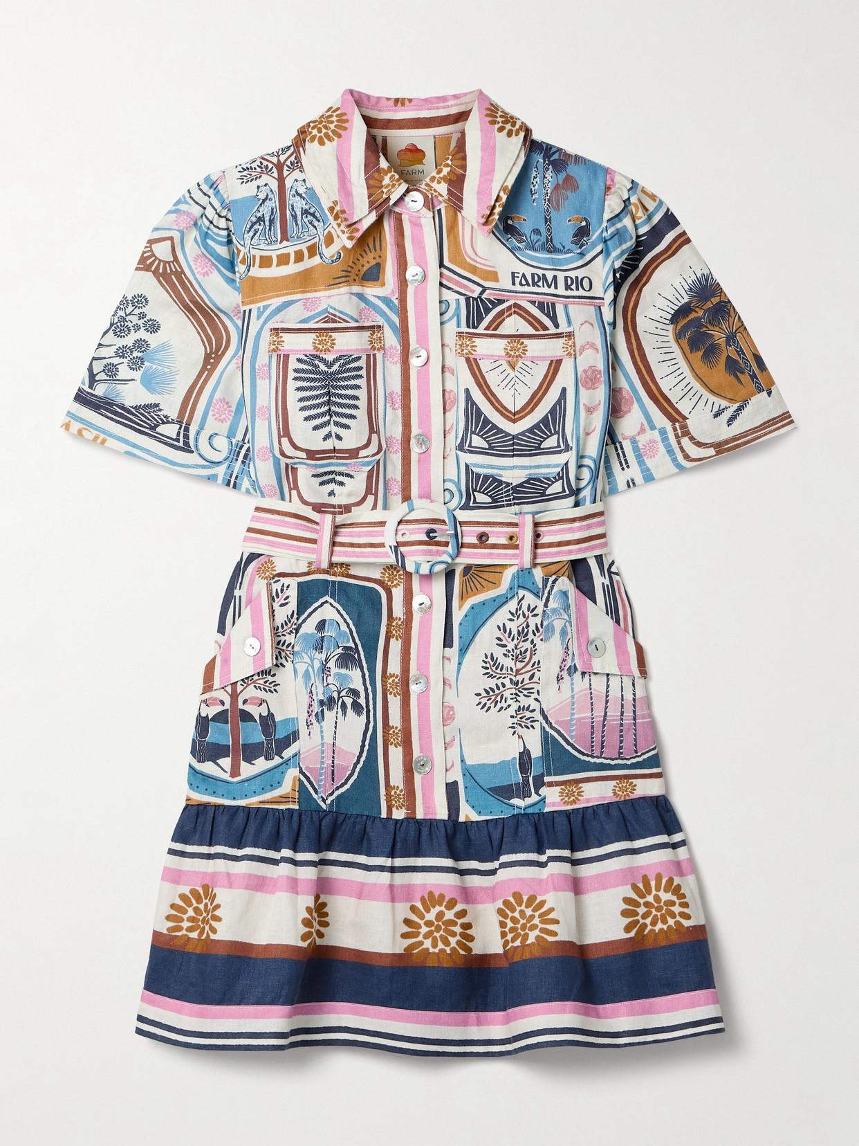 farm rio cerrado short-sleeve belted linen mini dress FARM Rio | Dresses | Farm Rio Cerrado Shortsleeve Belted Linen Mini Dress Size Small Nwt