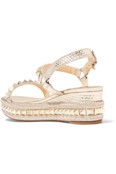christian louboutin pyraclou iridescent spike wedge espadrille sandals