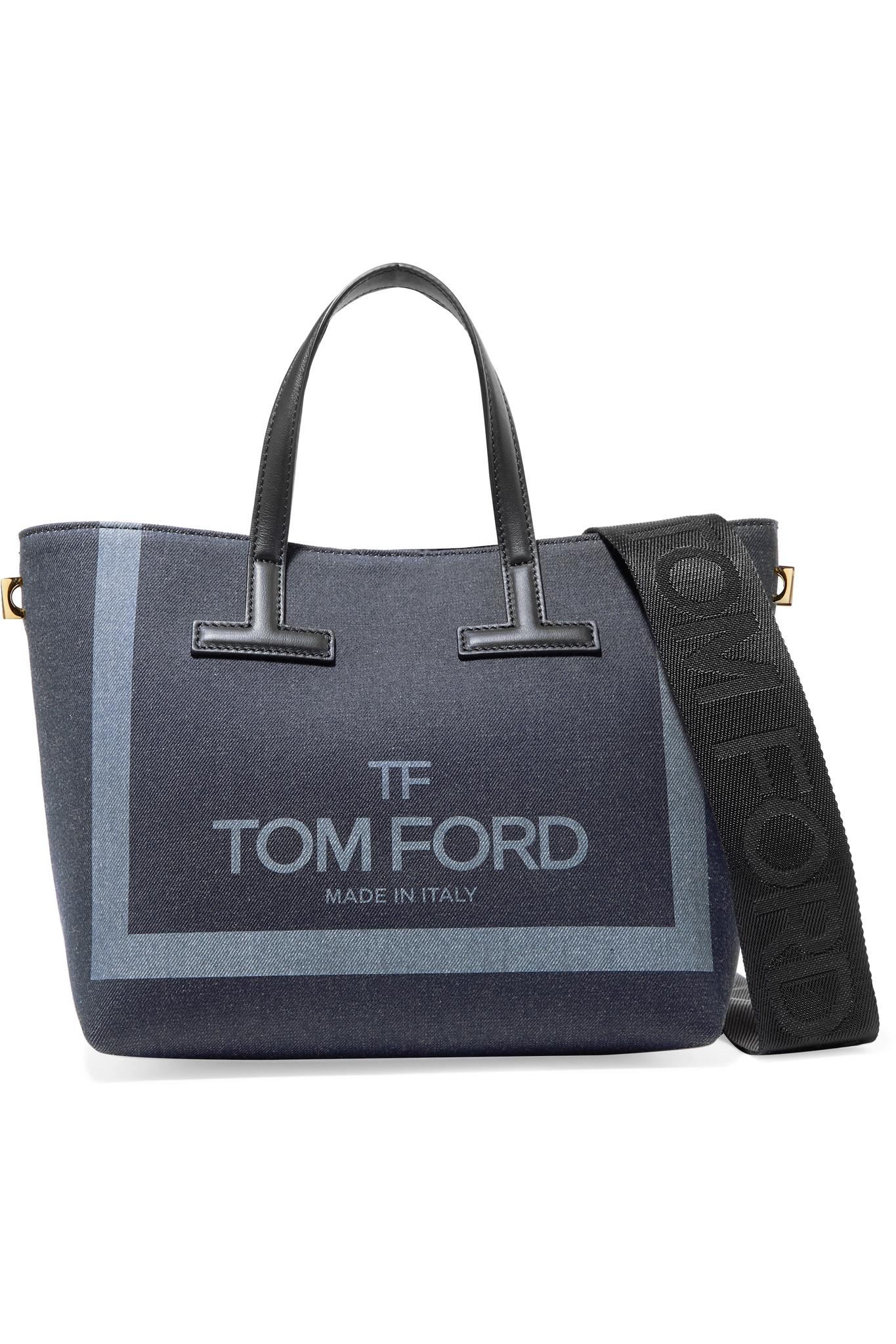 Tom Ford T Mini Leather-trimmed Printed Denim Tote in Blue | Lyst Australia