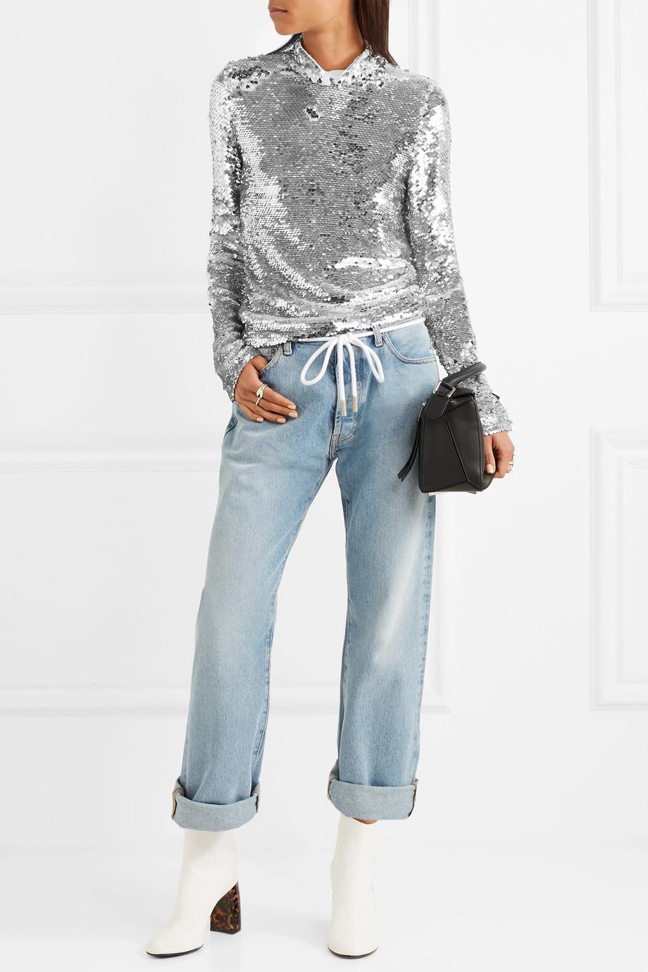 MSGM Sequined Tulle Turtleneck Top in Silver (Metallic) | Lyst