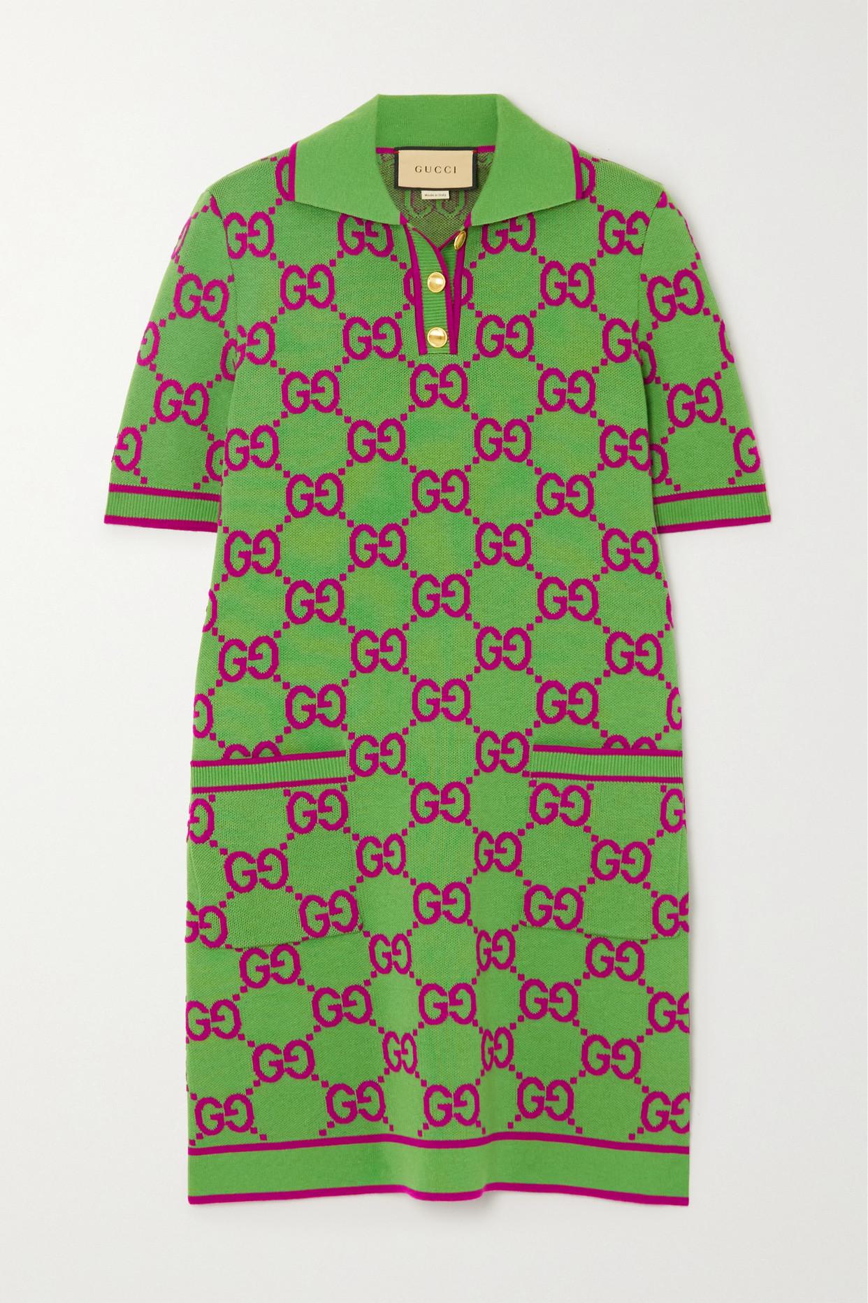 Gucci GG Cotton And Silk Blend Polo Dress in Green | Lyst