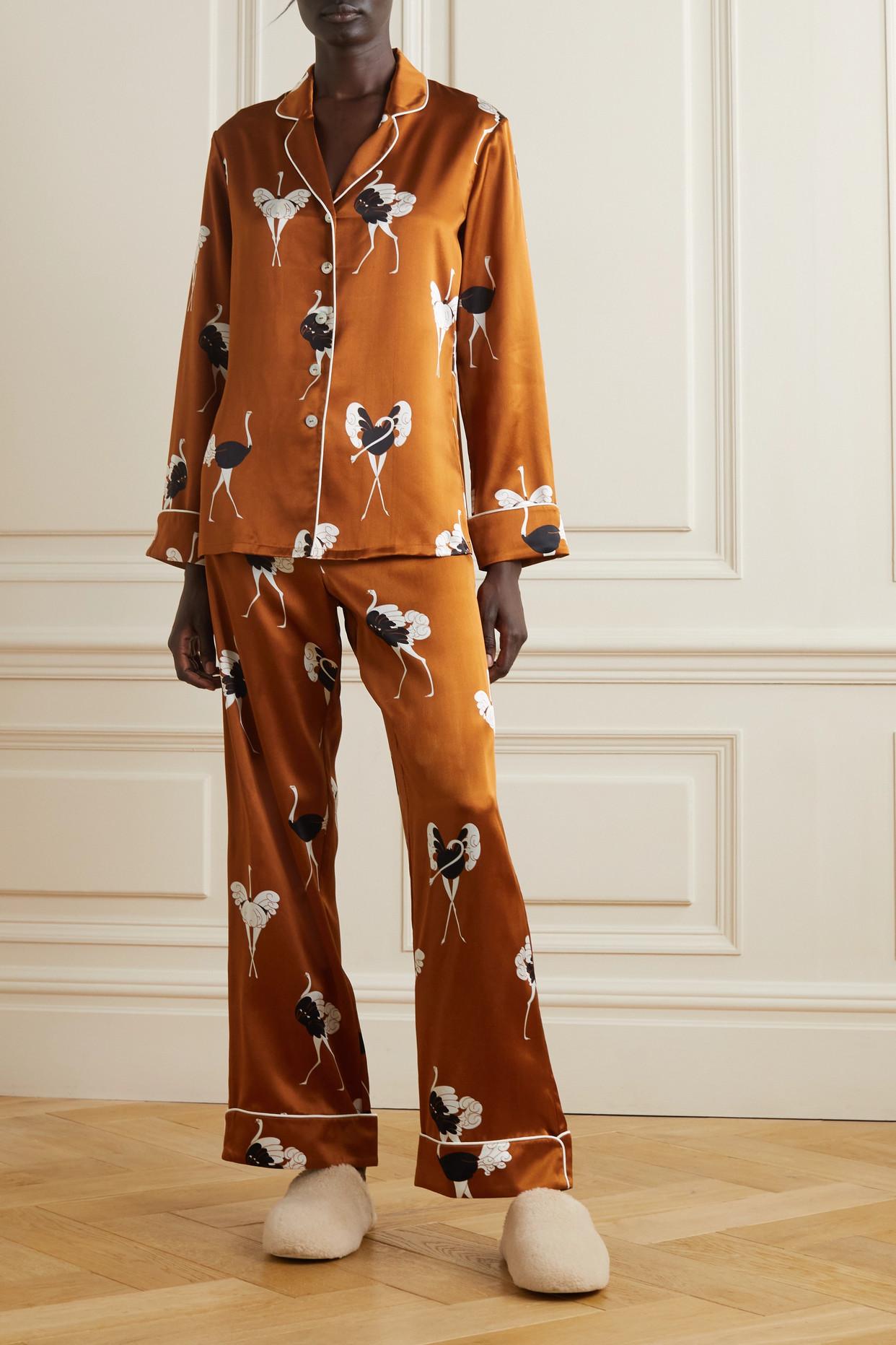 Olivia Von Halle Lila Cascadia Printed Silk satin Pajama Set in