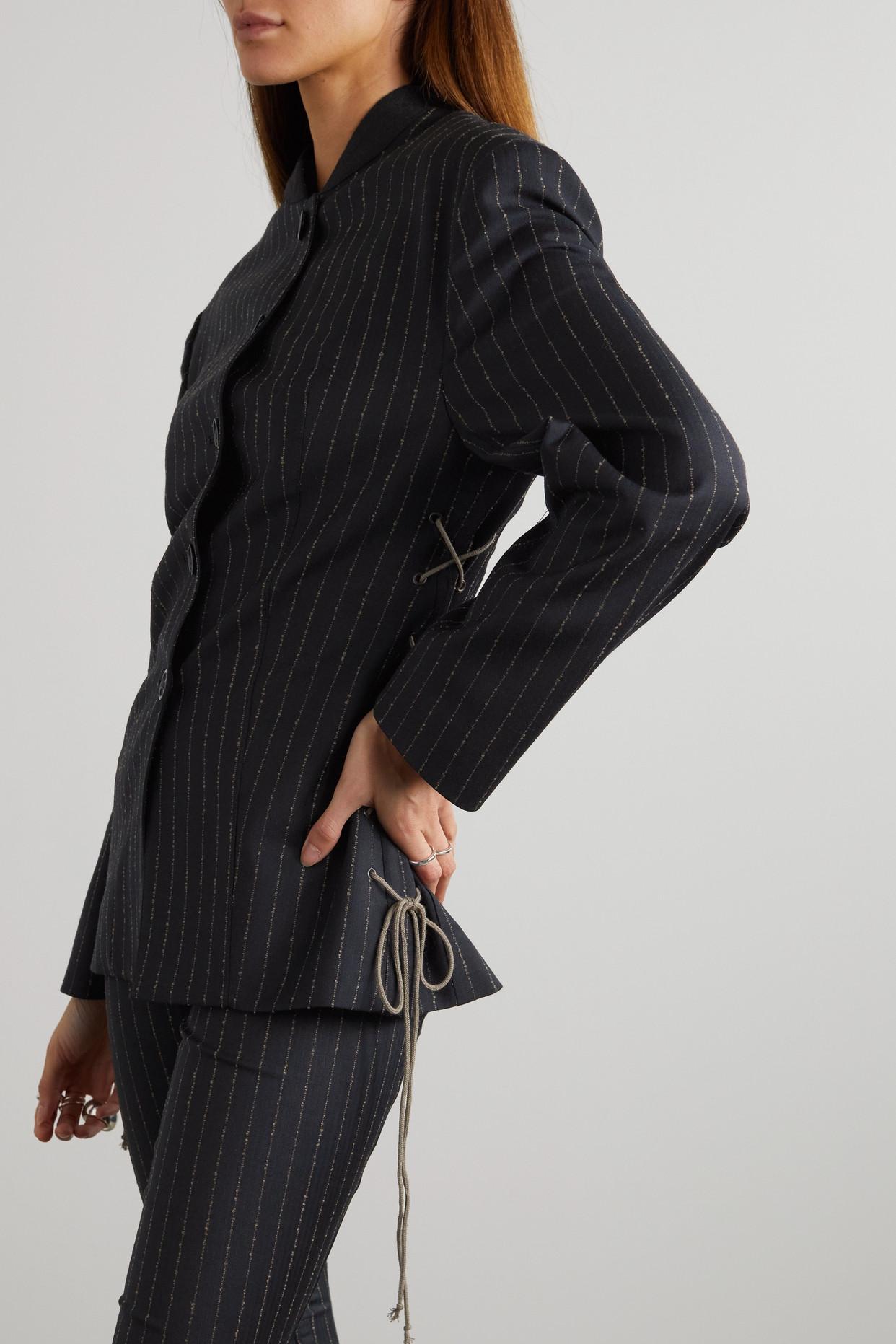 Acne Studios Lace-up Pinstriped Herringbone Wool-blend Blazer in Black