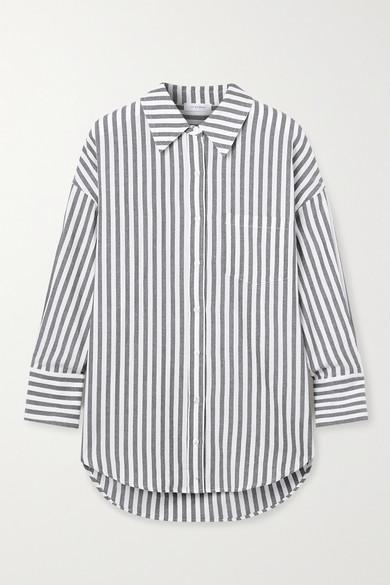 Anine Bing Mika Striped Cotton-poplin Shirt in Gray