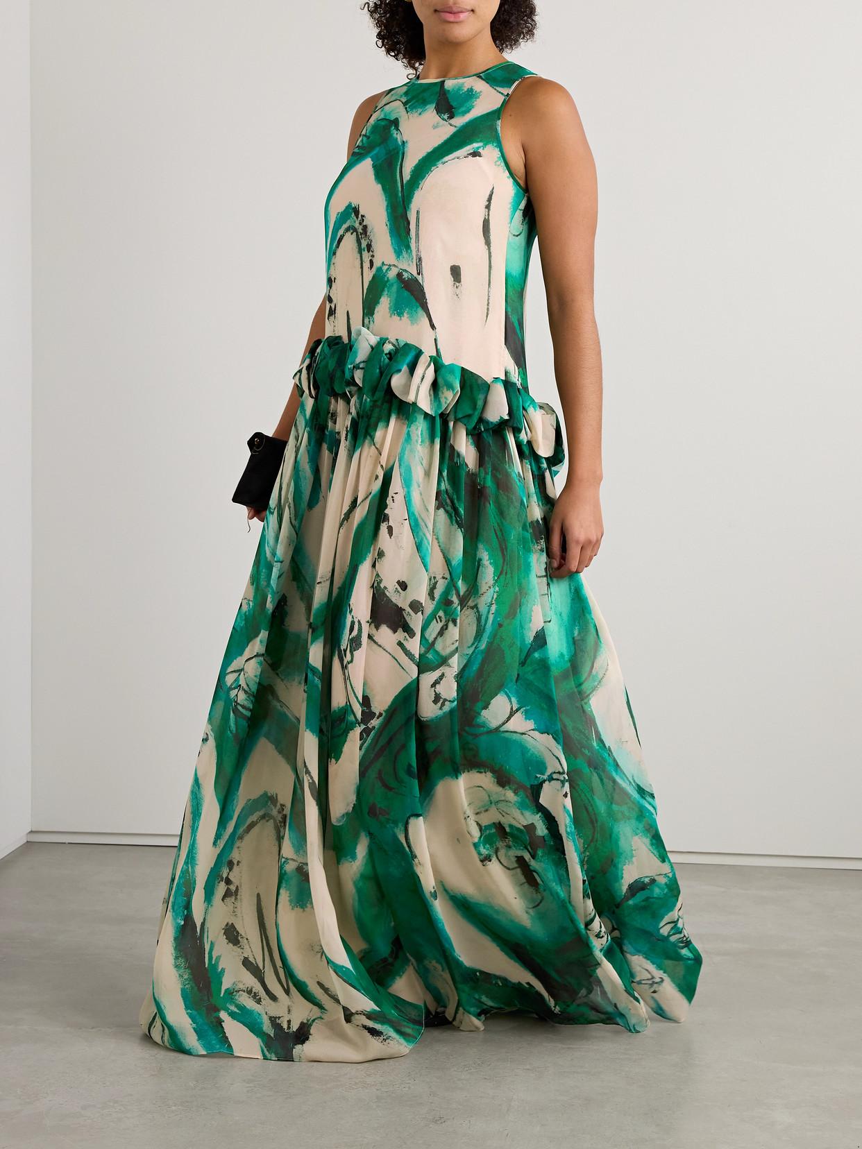 Ulla Johnson Lee Krasner Helen Ruffled Printed Silk-Georgette Gown in Green | Lyst Ulla Johnson Lee Krasner Helen Ruffled Printed Silk-Georgette Gown in Green | Lyst