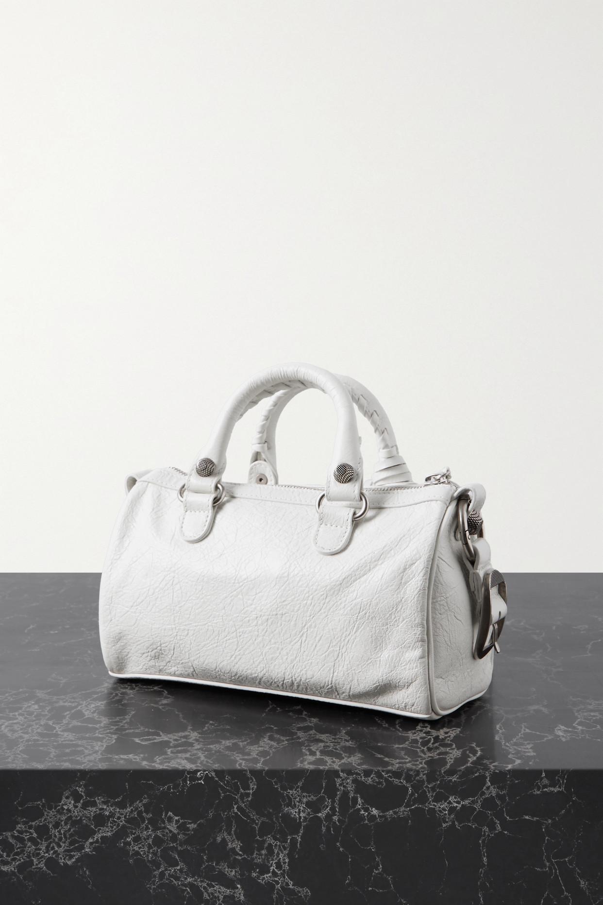 Balenciaga Arena Studded Cracked-leather Tote in White | Lyst