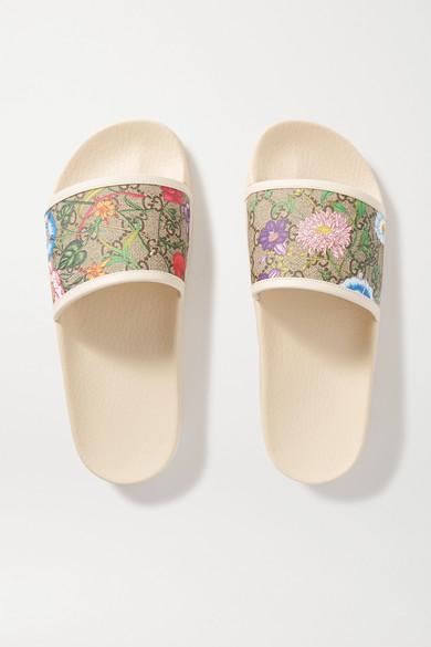 white floral gucci slides