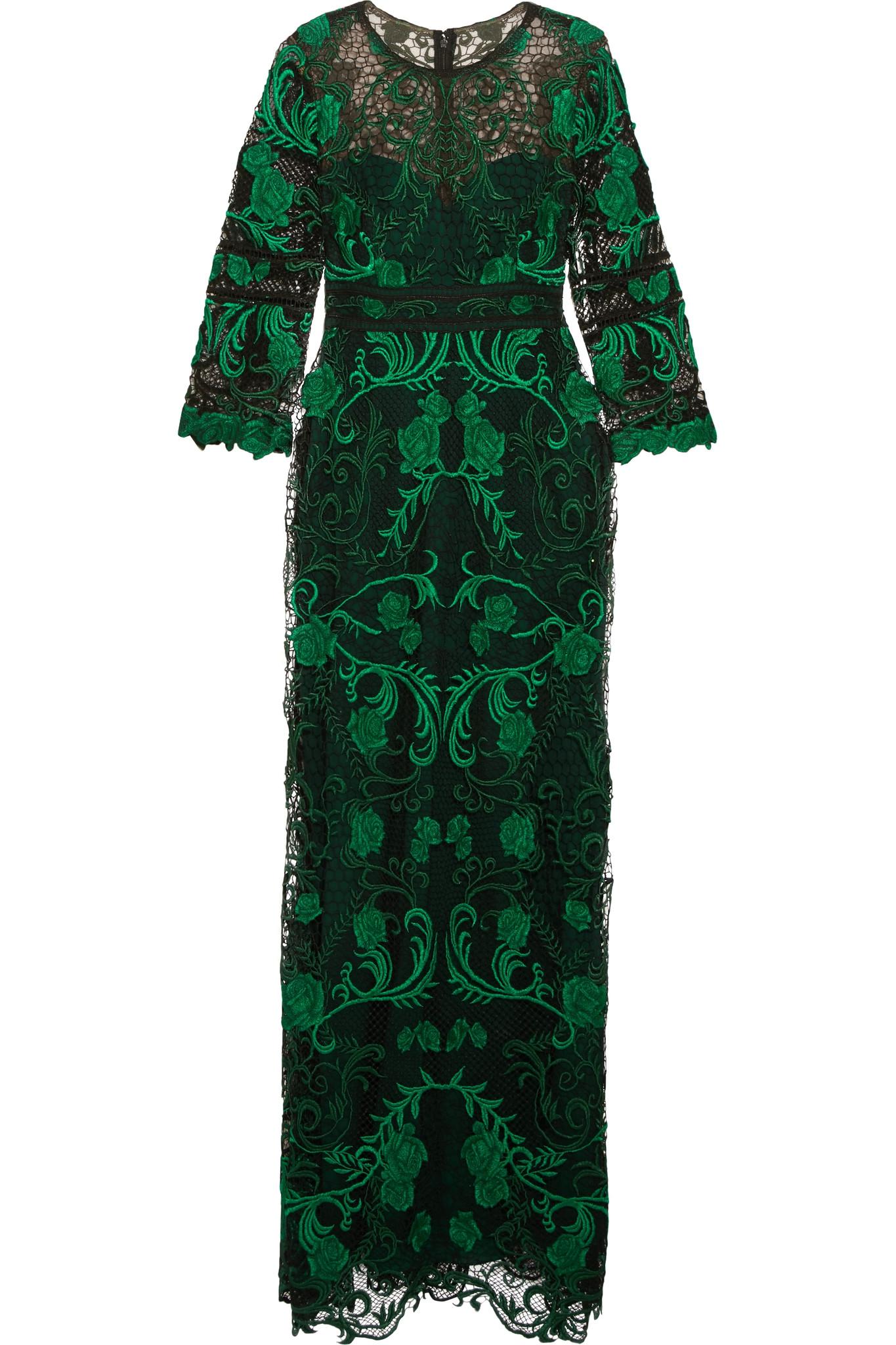 Marchesa notte Guipure Lace Gown in Green | Lyst