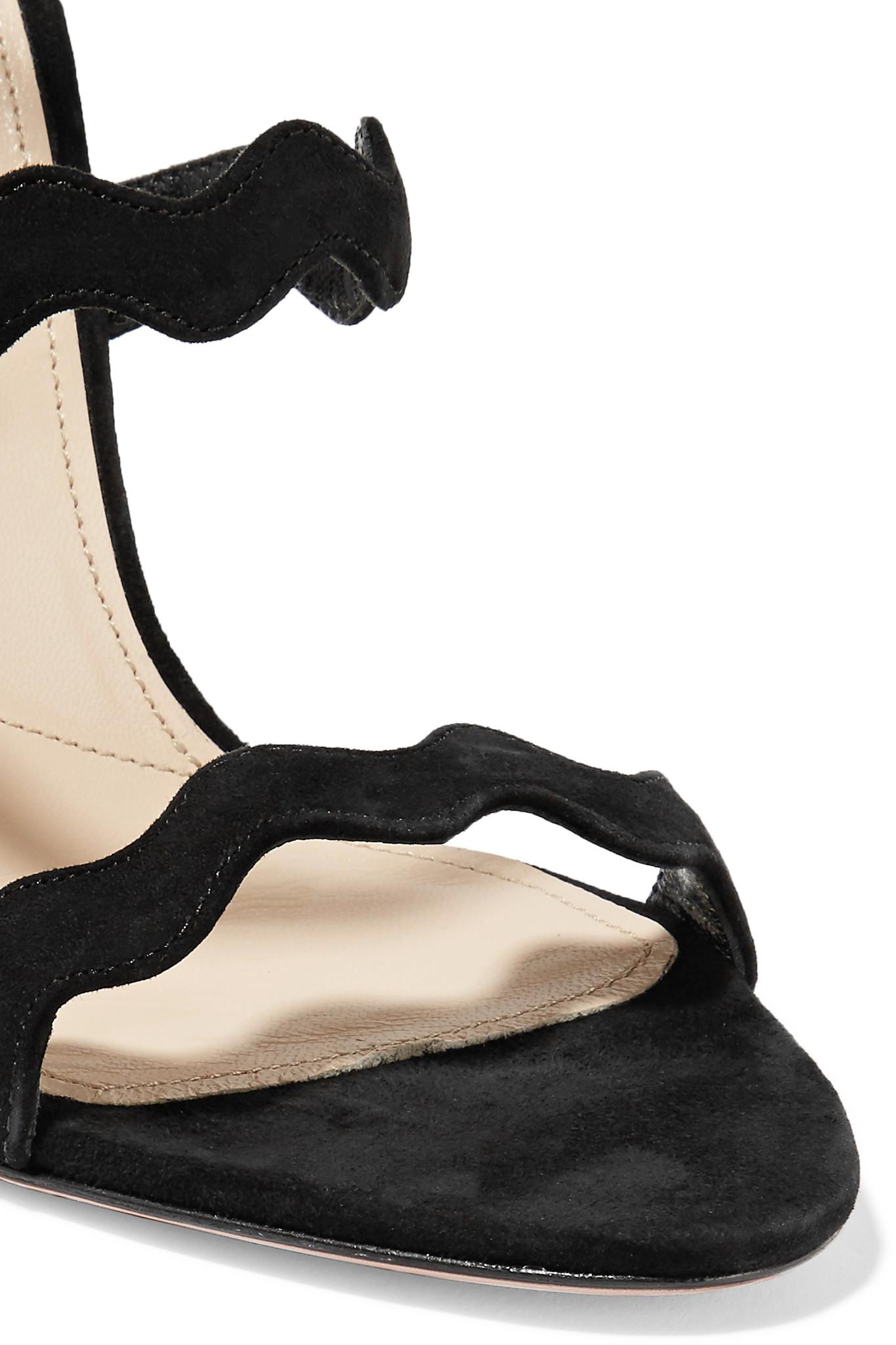 Prada Scalloped Suede Sandals in Black - Lyst